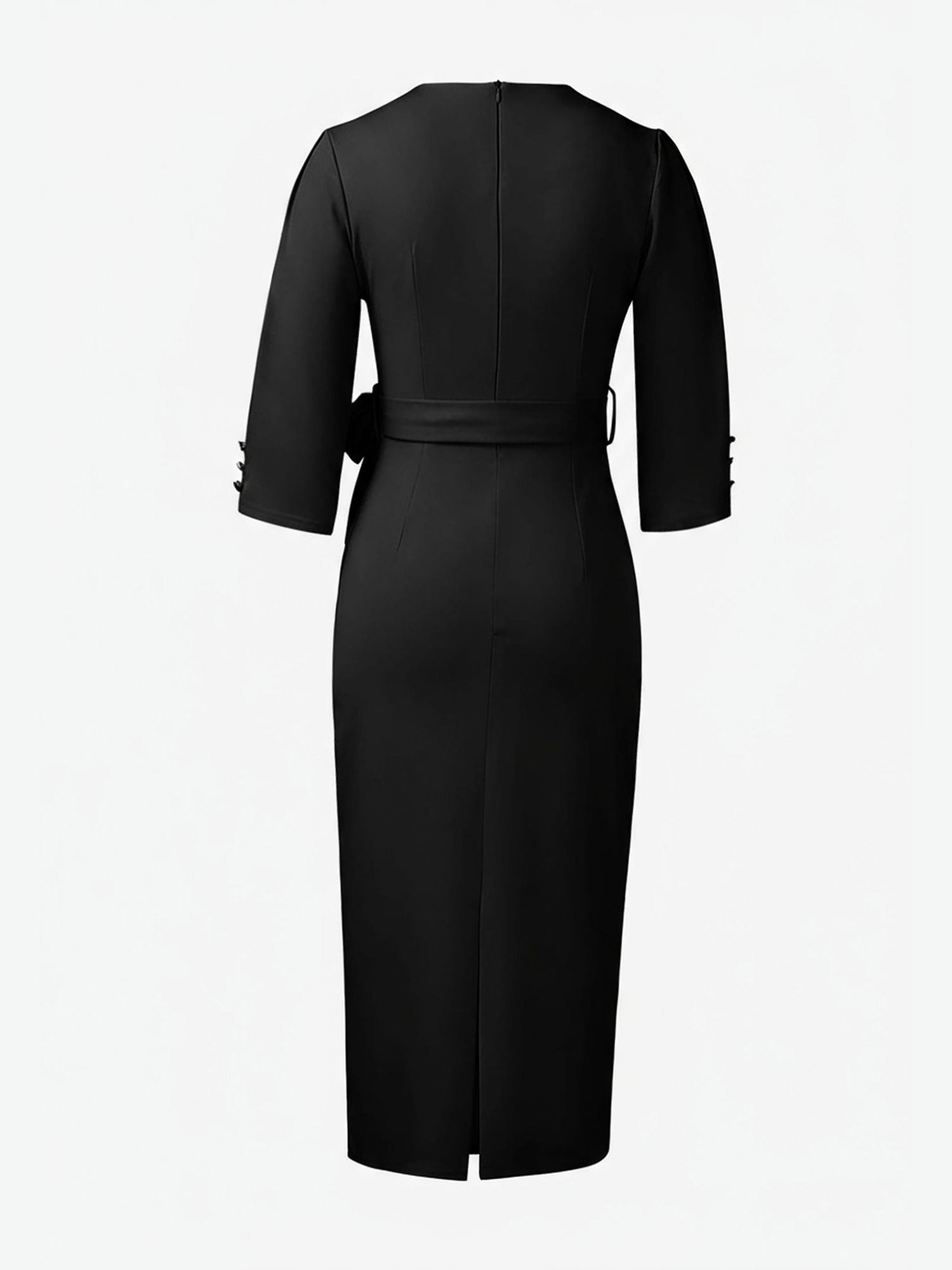 Notched Neck 3/4 Sleeves Midi Sheath Dress