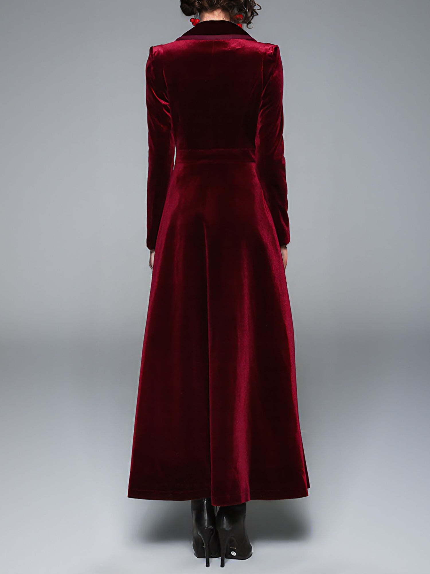 Vintage Notched Lapel Velvet Maxi Length A-Line Jacket