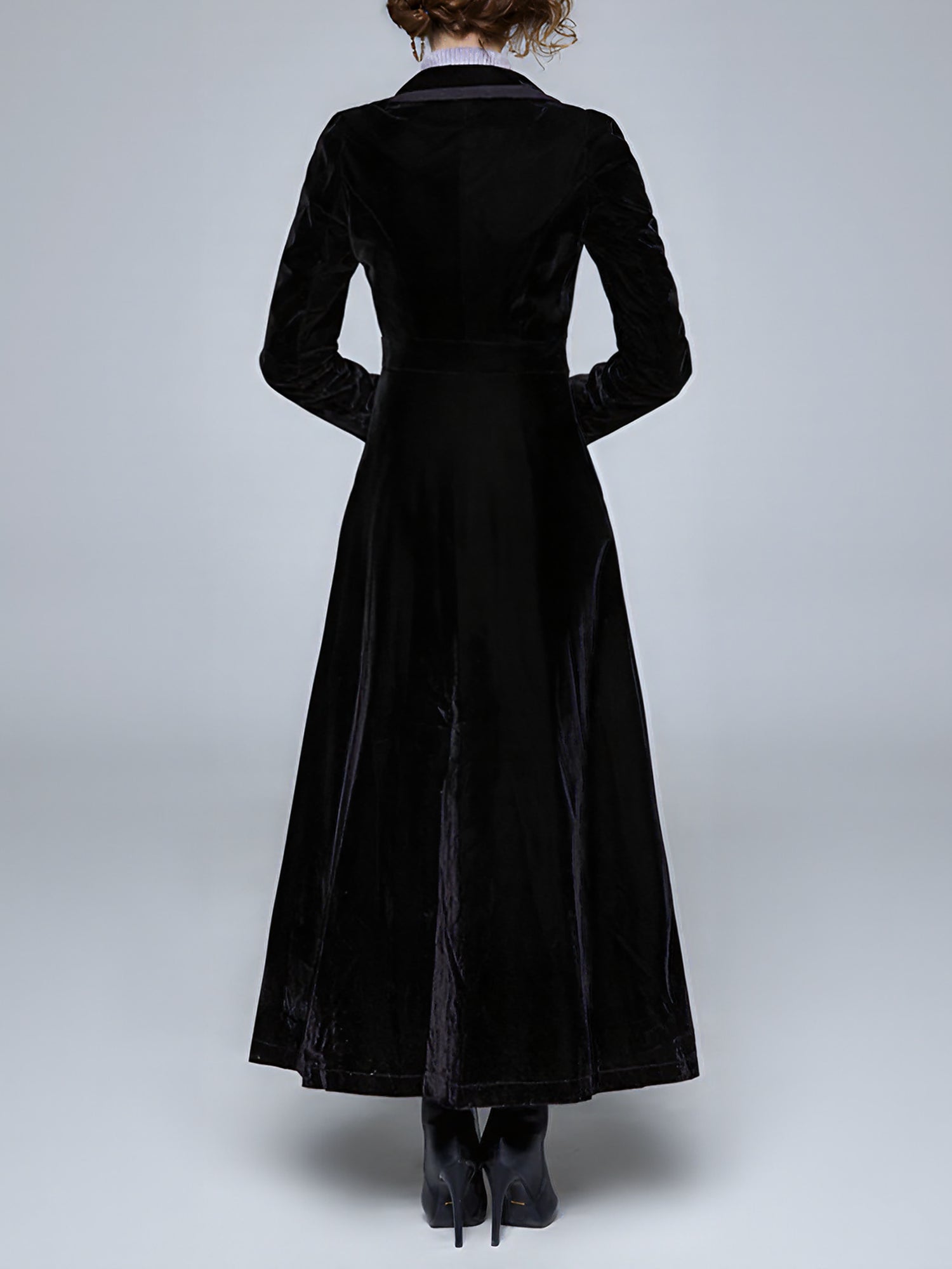 Vintage Notched Lapel Velvet Maxi Length A-Line Jacket