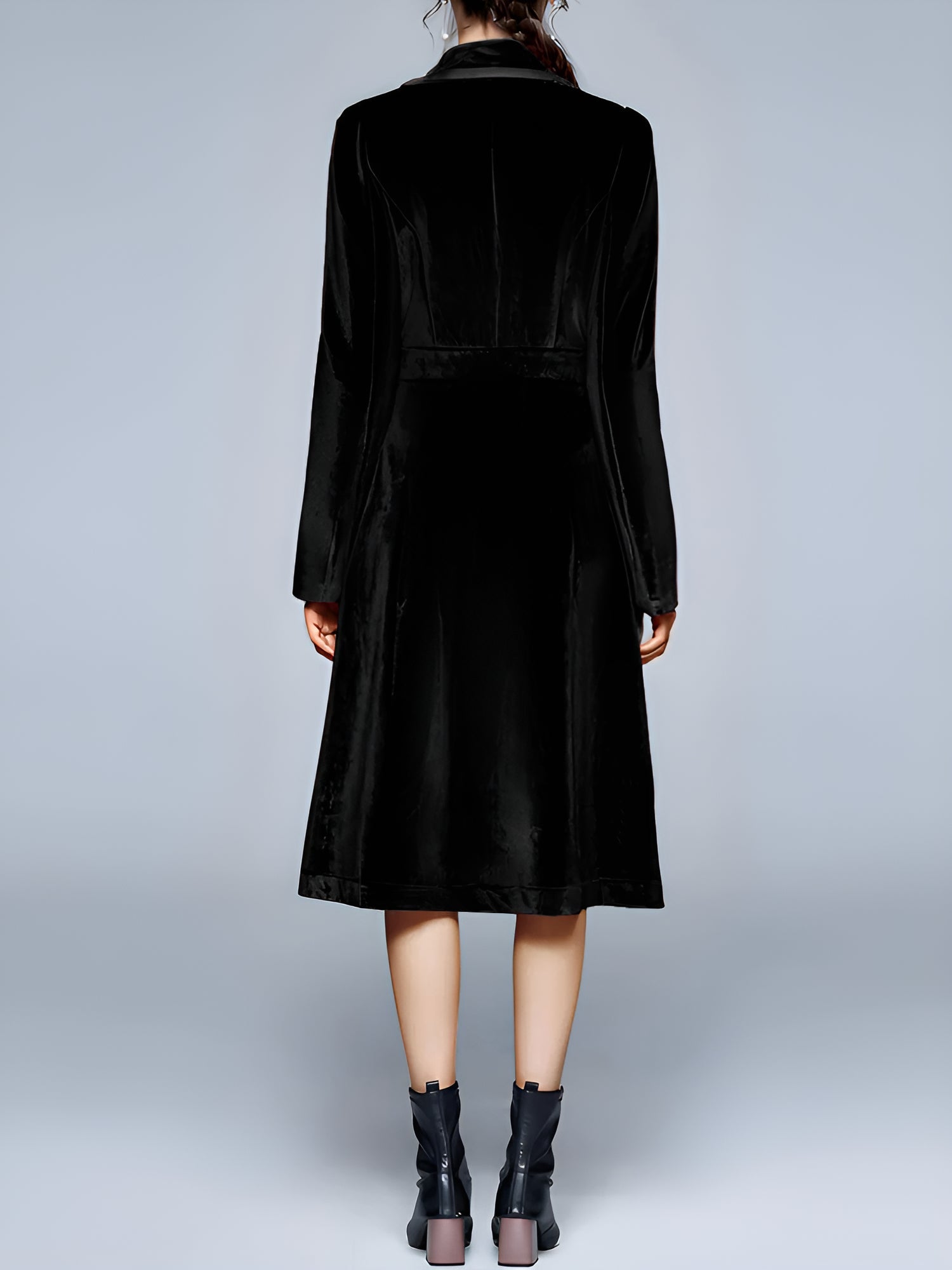 Vintage Notched Lapel Velvet Mid-Length A-Line Jacket