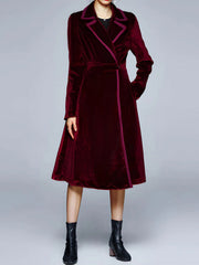Vintage Notched Lapel Velvet Mid-Length A-Line Jacket
