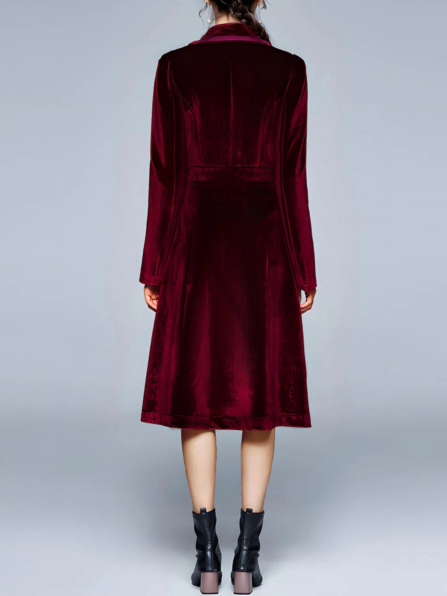 Vintage Notched Lapel Velvet Mid-Length A-Line Jacket