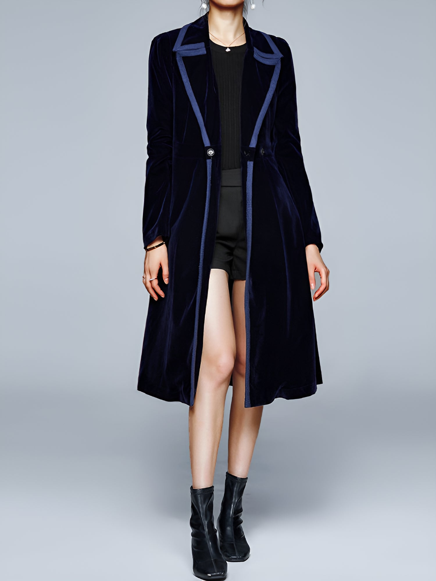 Vintage Notched Lapel Velvet Mid-Length A-Line Jacket
