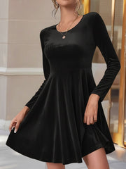 Velvet Long sleeve Round Neck A-Line Dress