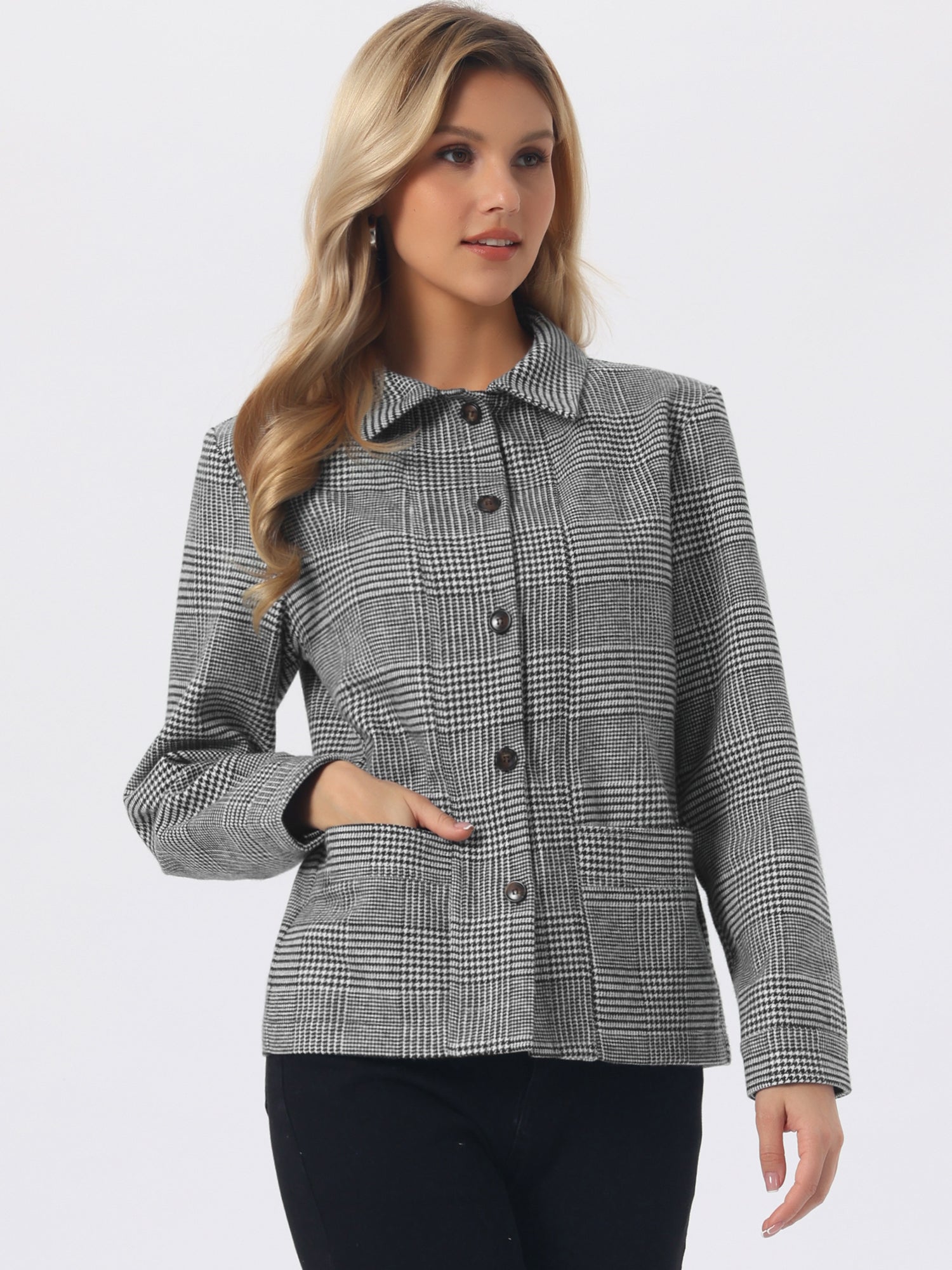 Casual Lapel Long Sleeve Plaid Button Down Jacket