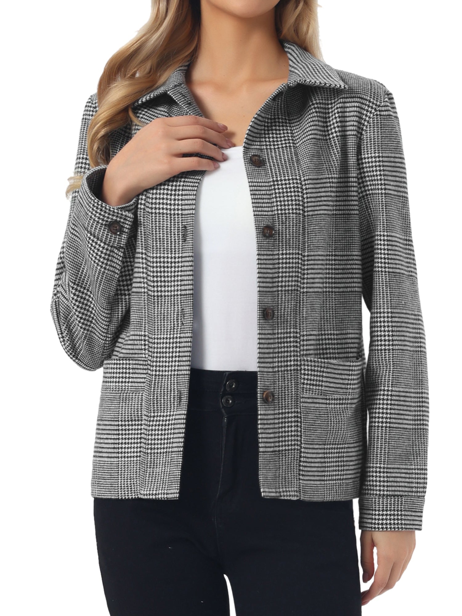 Casual Lapel Long Sleeve Plaid Button Down Jacket