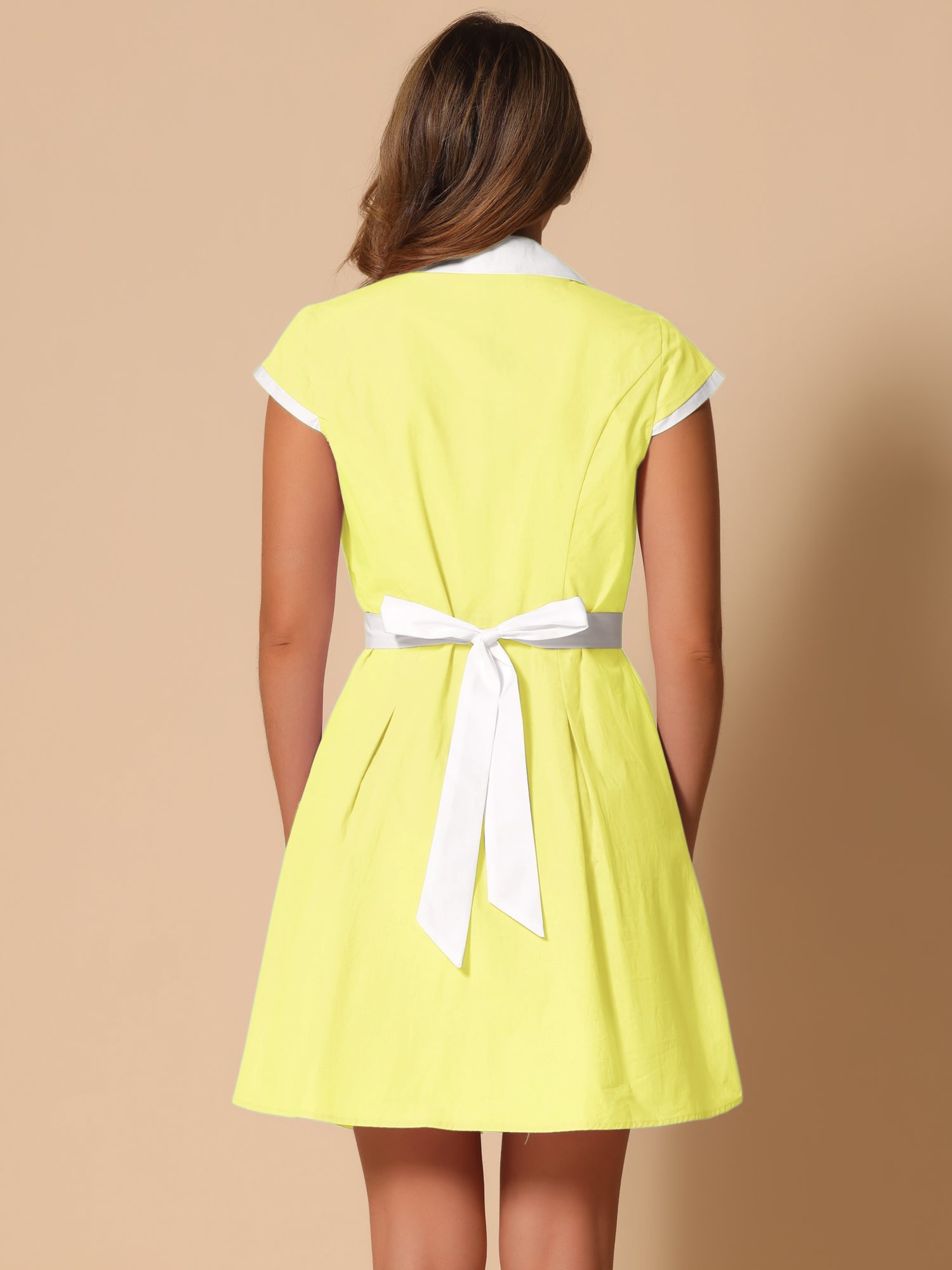 Retro Button Down Flat Collar Belted Office Mini Shirt Dress