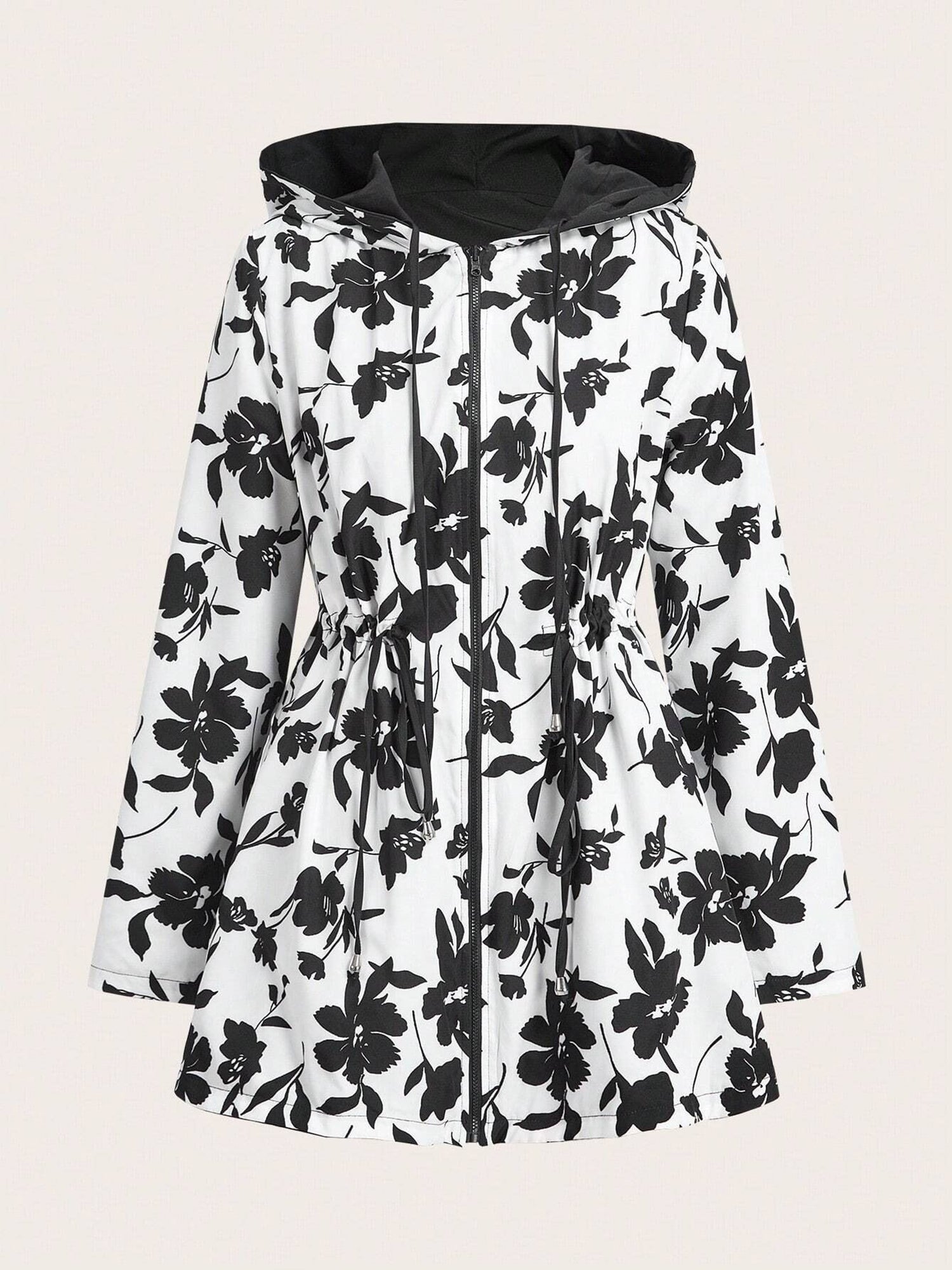 Reversible Hooded Zipper Printed Pockets Jacket