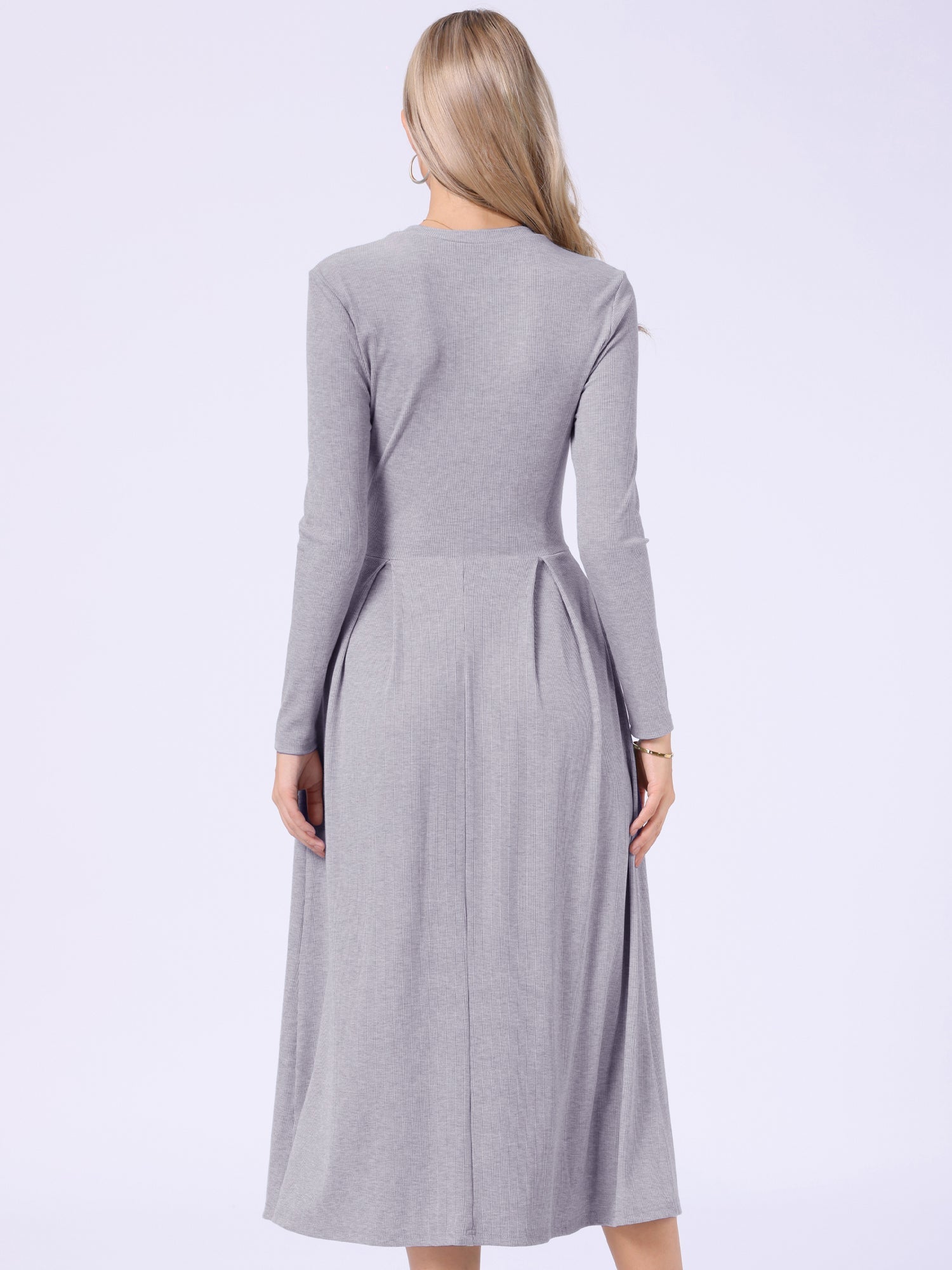 Crew Neck Long Sleeve Pocketed A-Line Sweater Dresses
