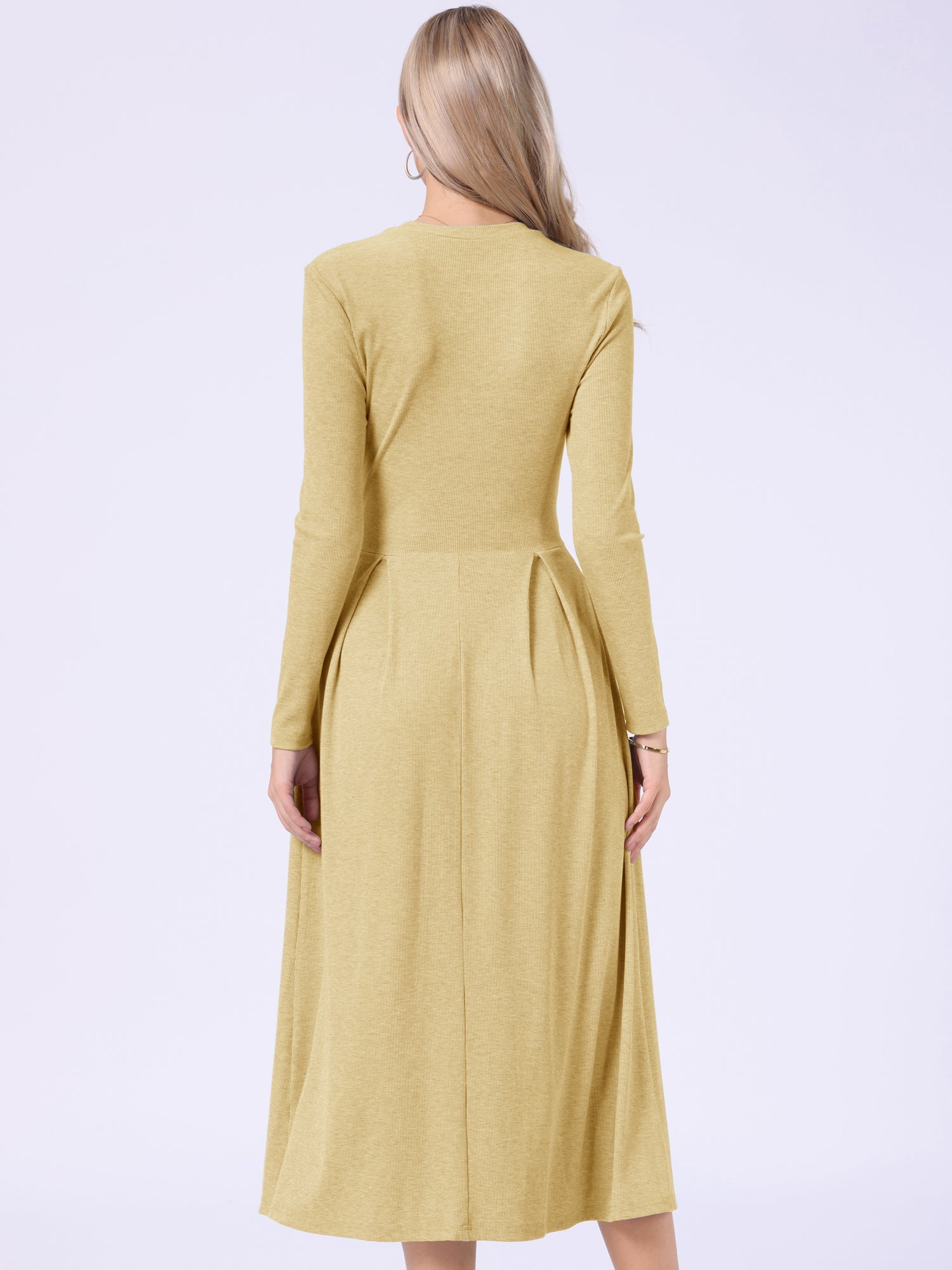 Crew Neck Long Sleeve Pocketed A-Line Sweater Dresses