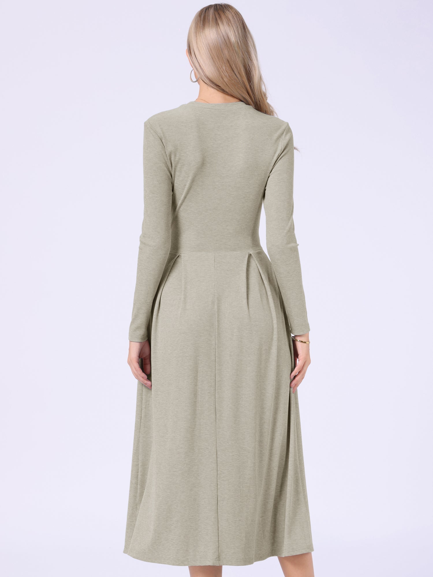 Crew Neck Long Sleeve Pocketed A-Line Sweater Dresses
