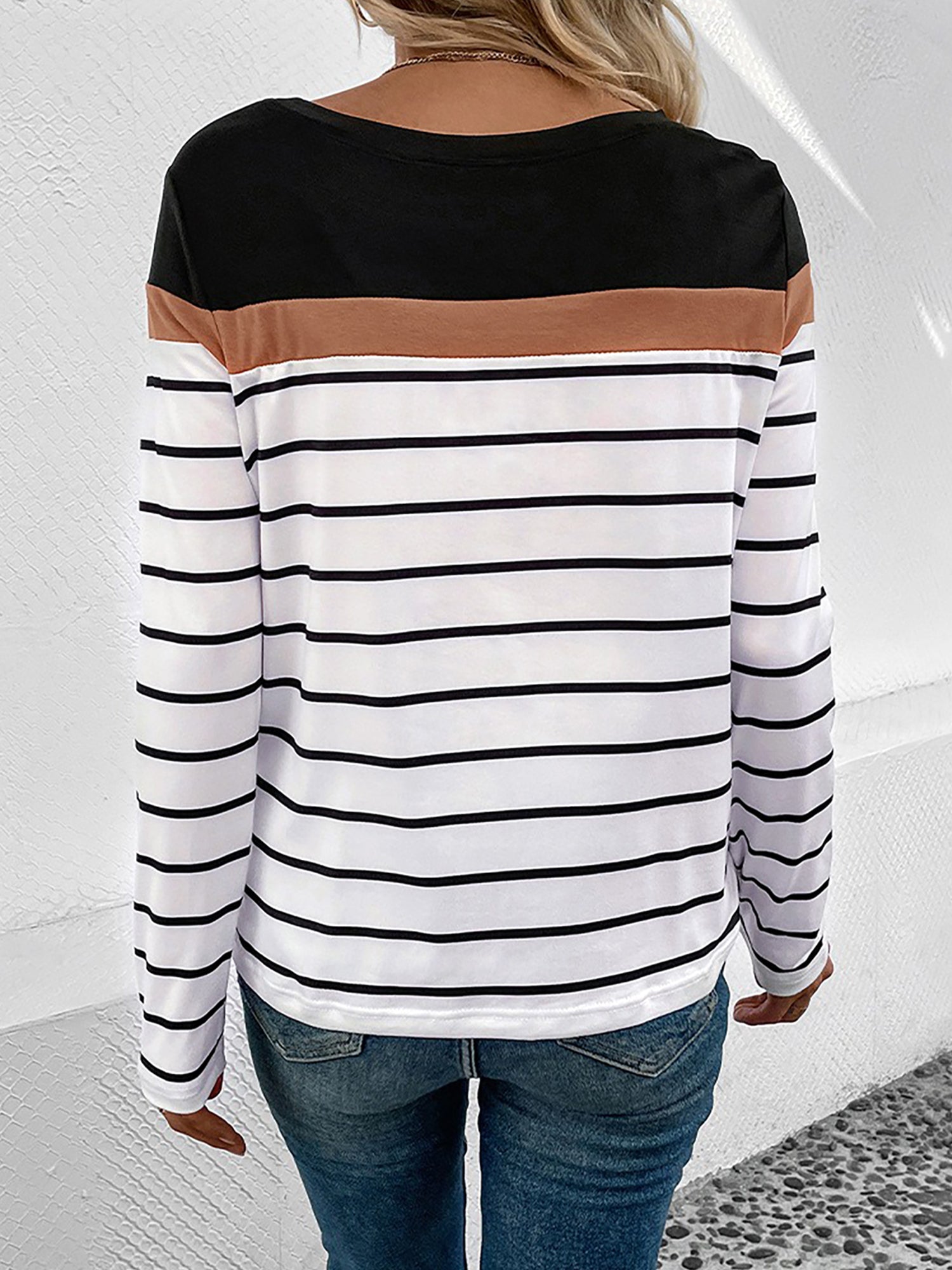 Round Neck Long Sleeve Striped Top