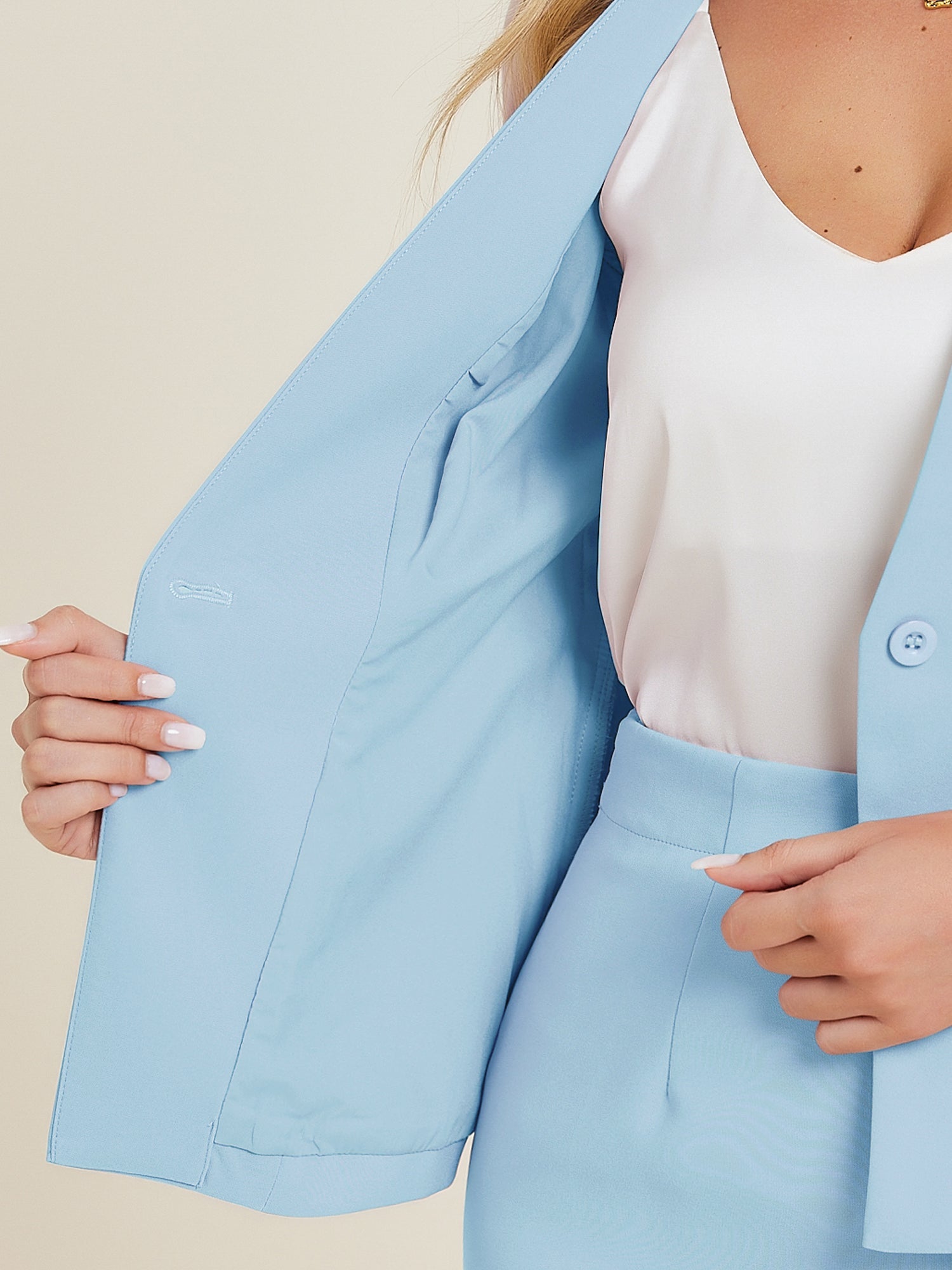 2 Pieces Collarless 3/4 Sleeves Blazer and Pencil Skirt Office Work Business Suit Set