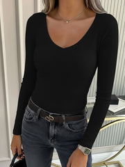 2 Pieces Slim-Fit Long Sleeve V-Neck Casual Ribbed Top