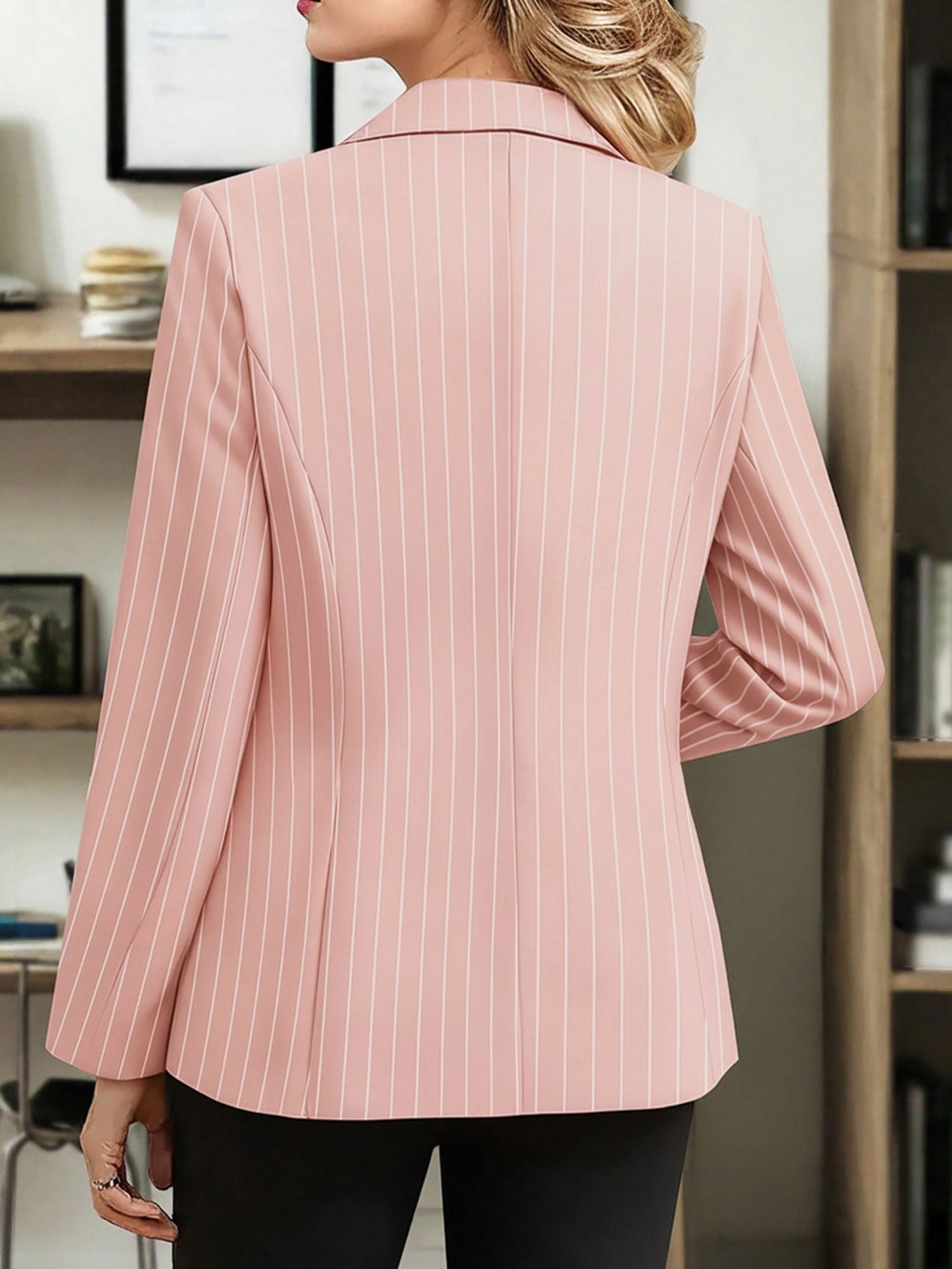 Notched Lapel Striped One Button Blazer