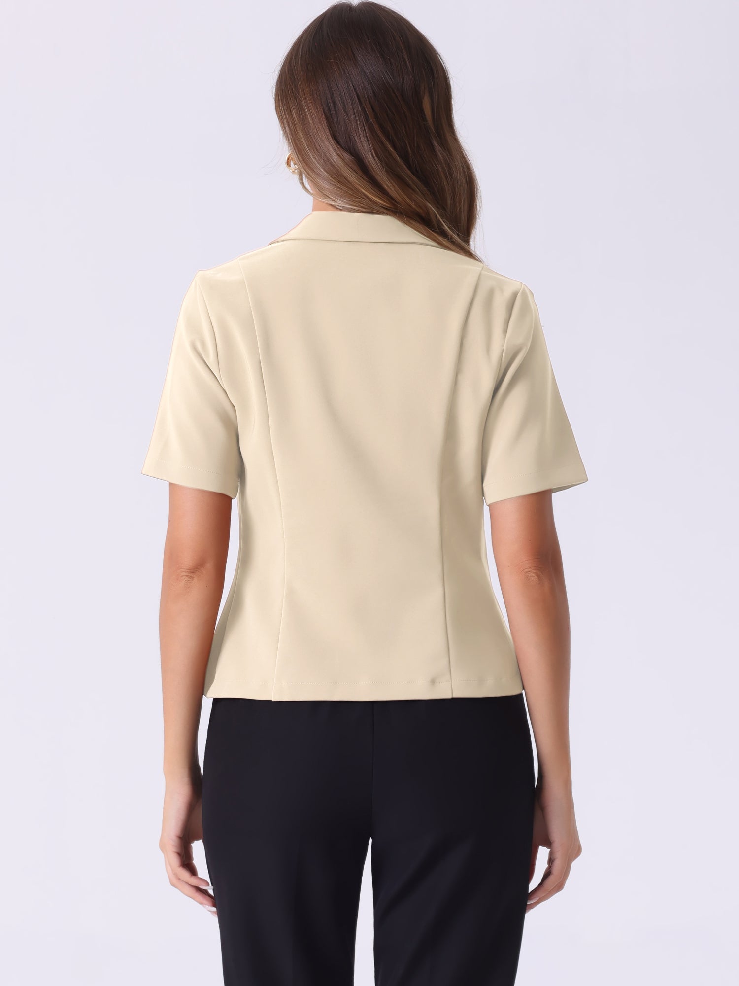 Business Casual Lapel Short Sleeve Open Front Cropped Blazer