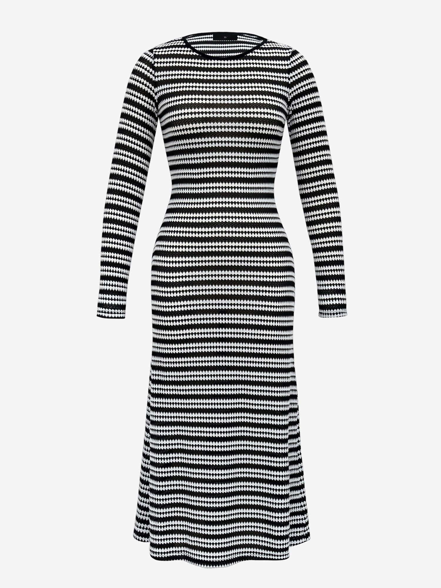 Striped Round Neck Thick Knitted Below-the-knee Dress