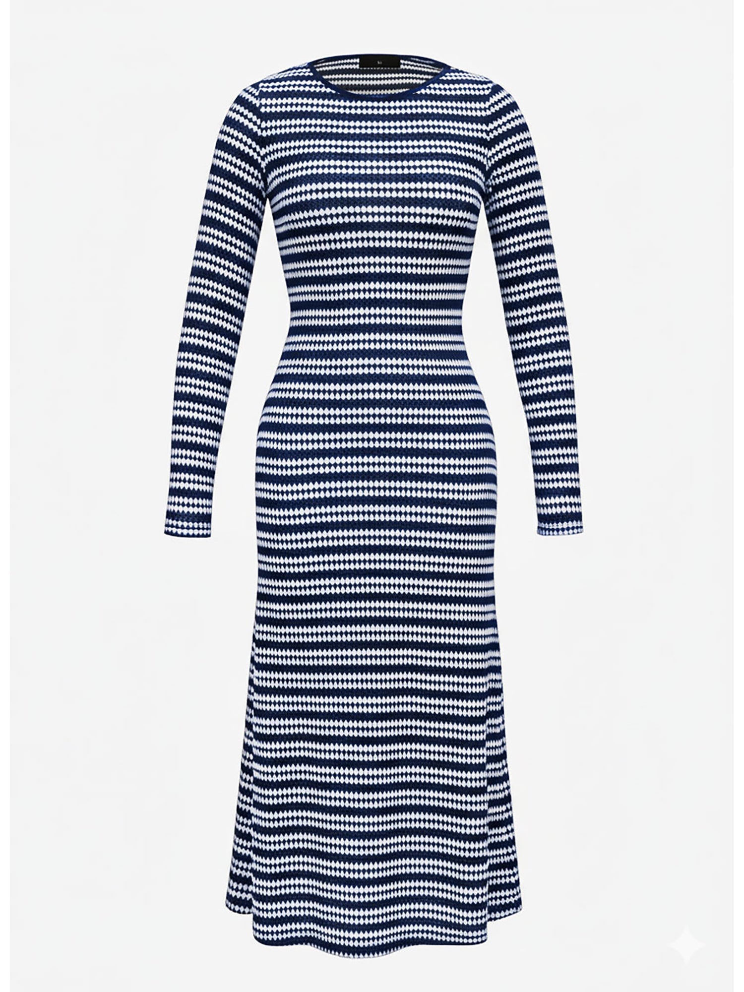 Striped Round Neck Thick Knitted Below-the-knee Dress