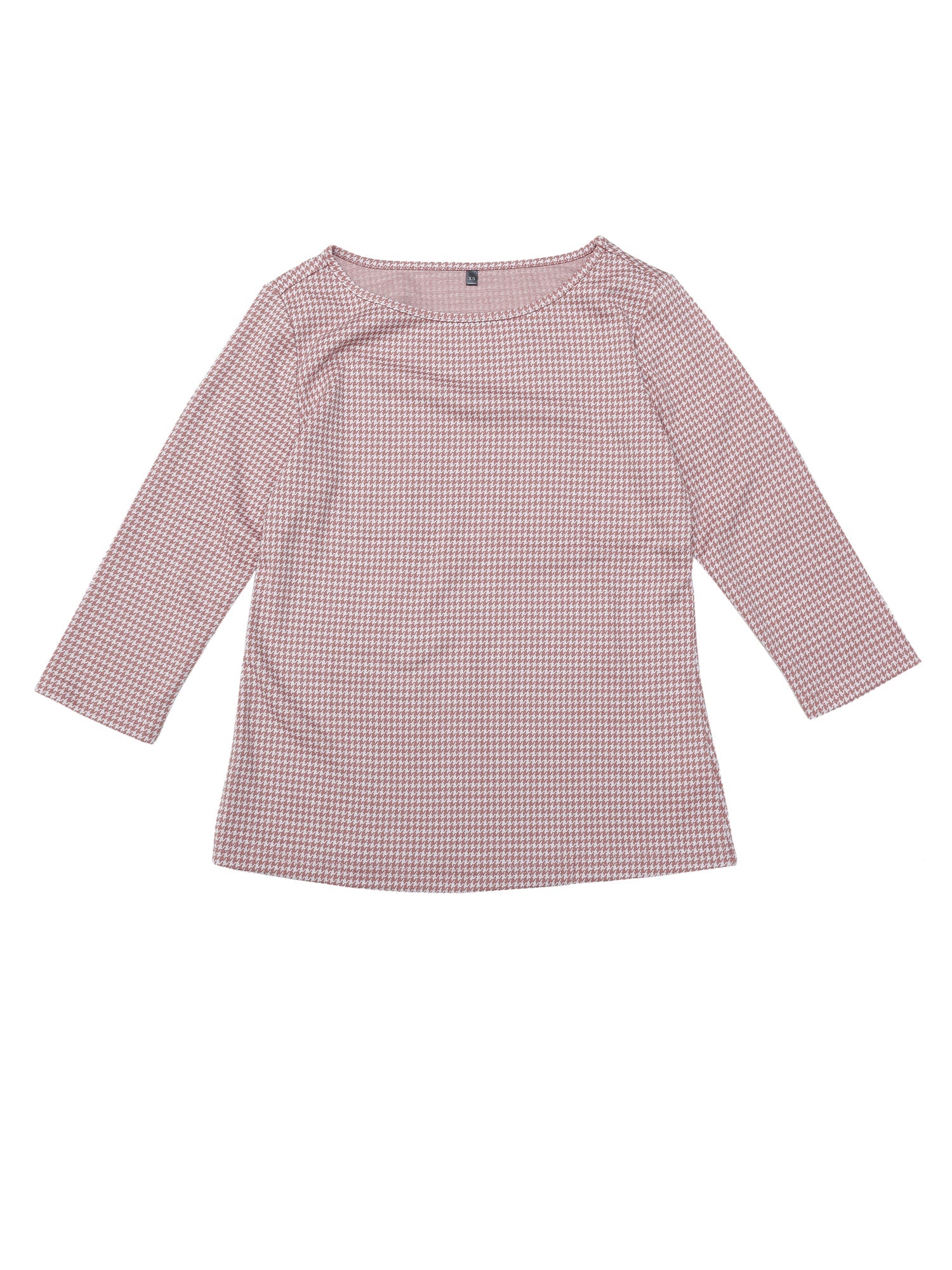 Work Office 3/4 Sleeve Boat Neck Houndstooth Printed Top Blouse