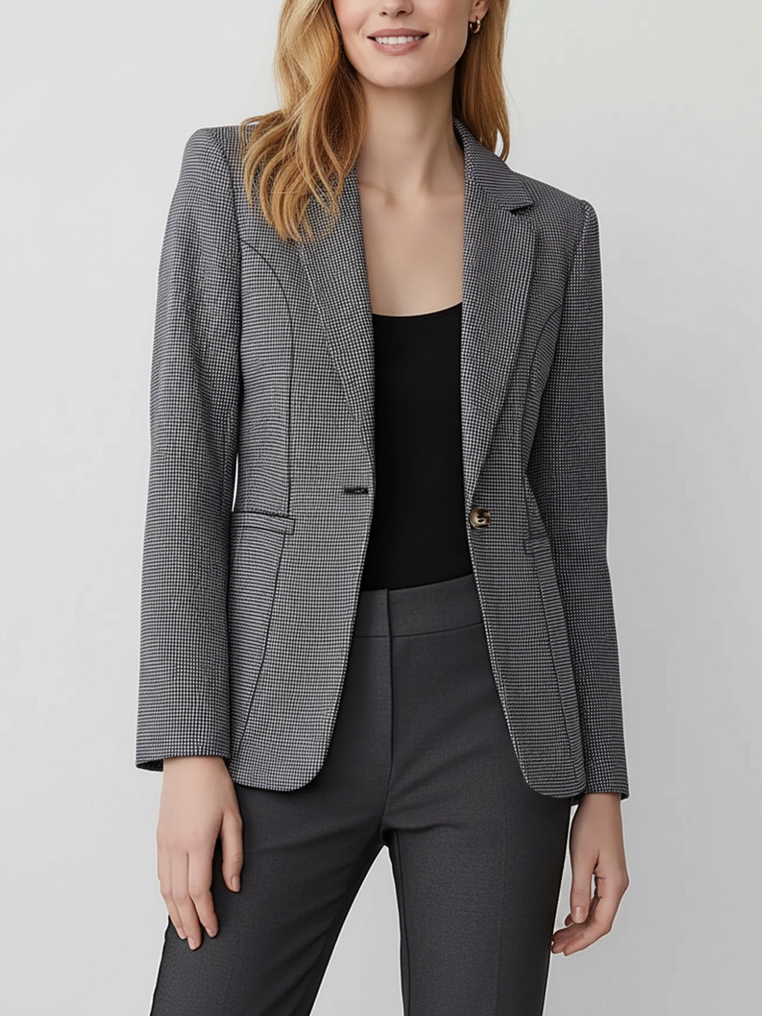 Notched Lapel Lined Long Sleeves Work Office Blazer