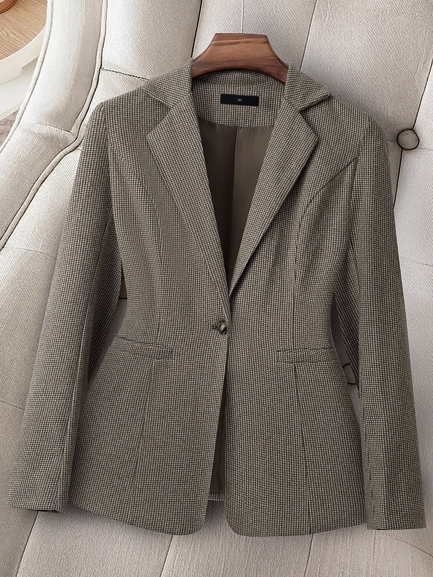Notched Lapel Lined Long Sleeves Work Office Blazer