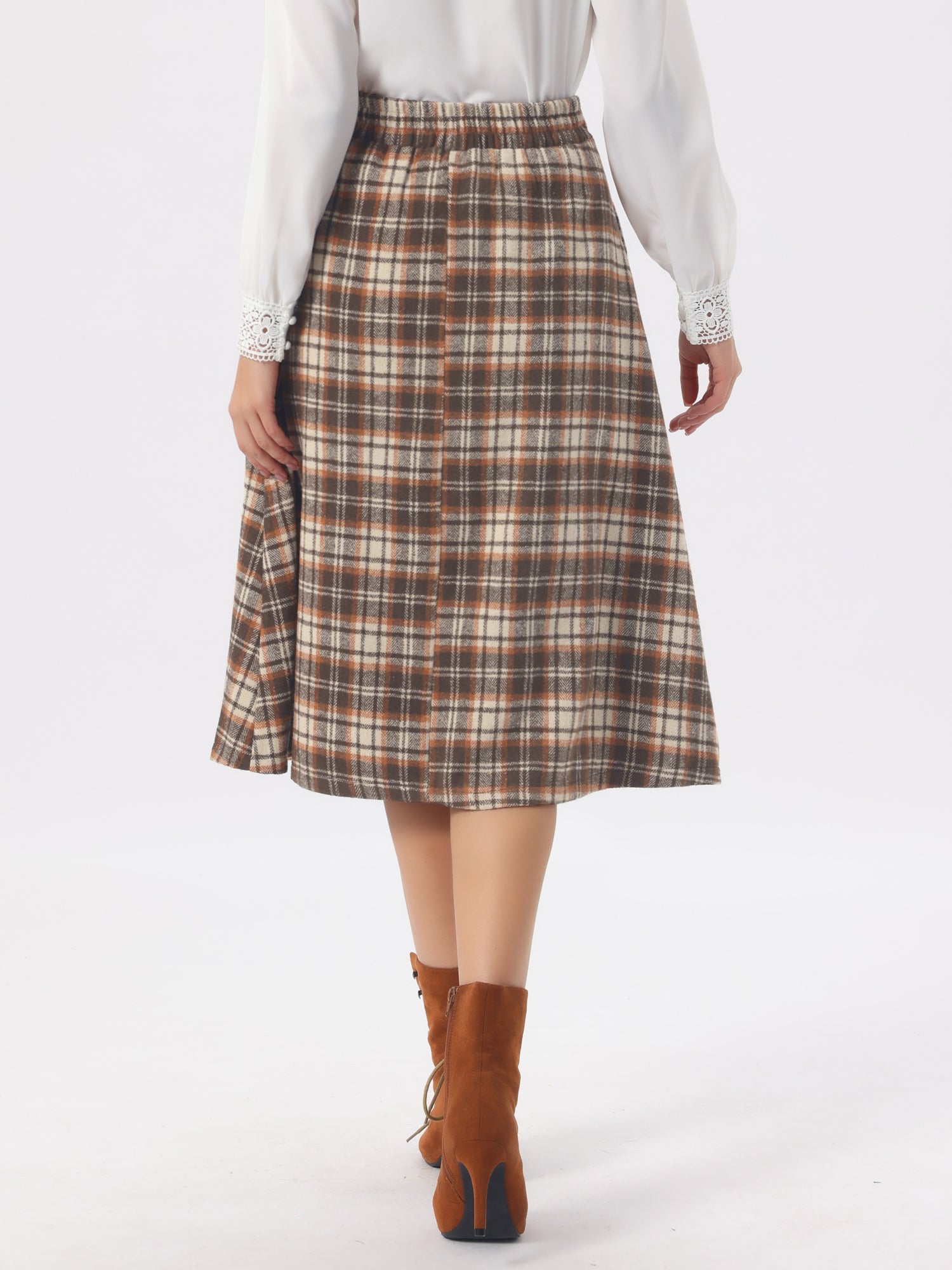 Plaid Vintage Pocketed Midi A-Line Skirt