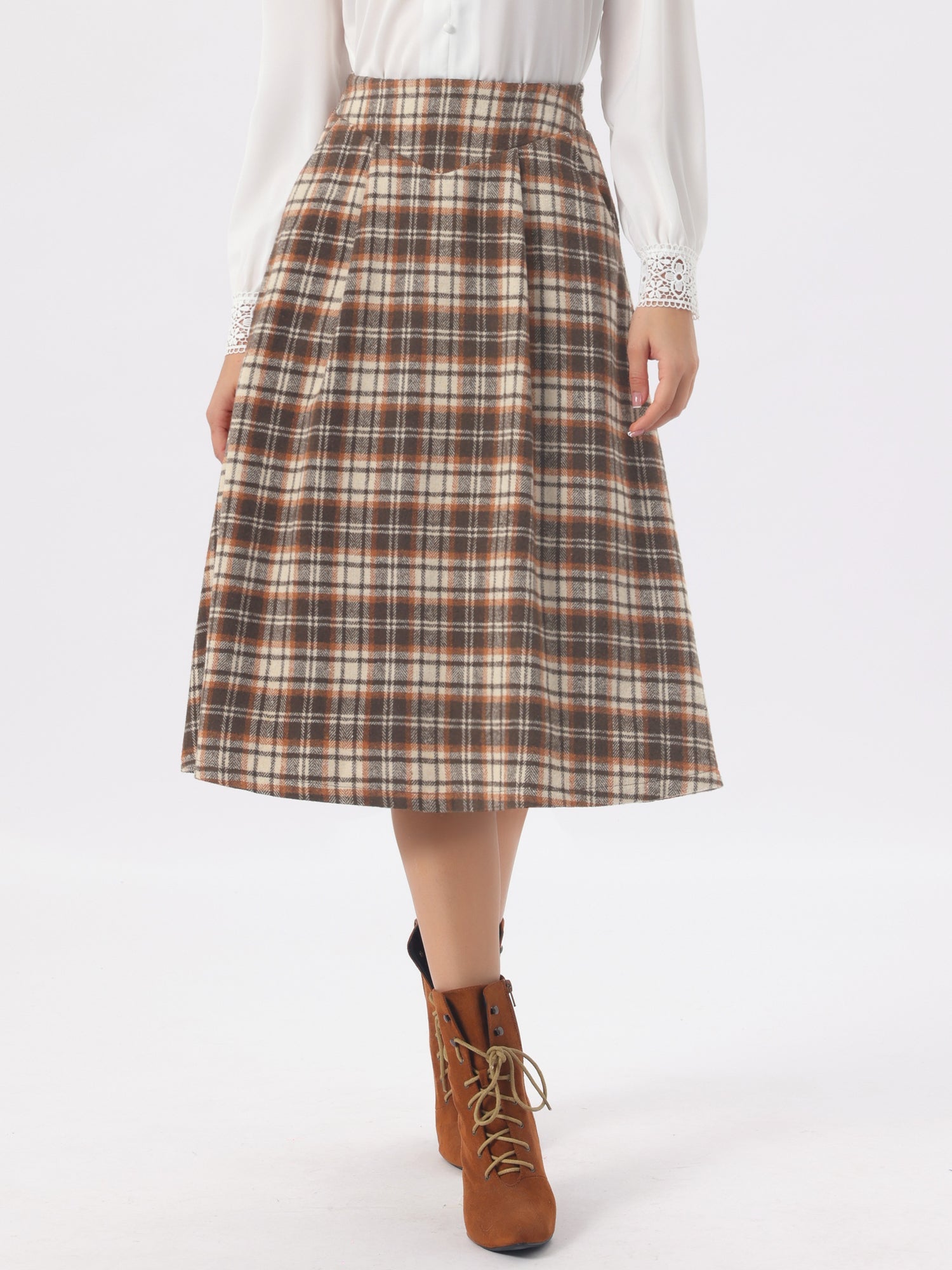 Plaid Vintage Pocketed Midi A-Line Skirt