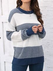 Casual Loose Fit Striped Knitted Pullover Sweater