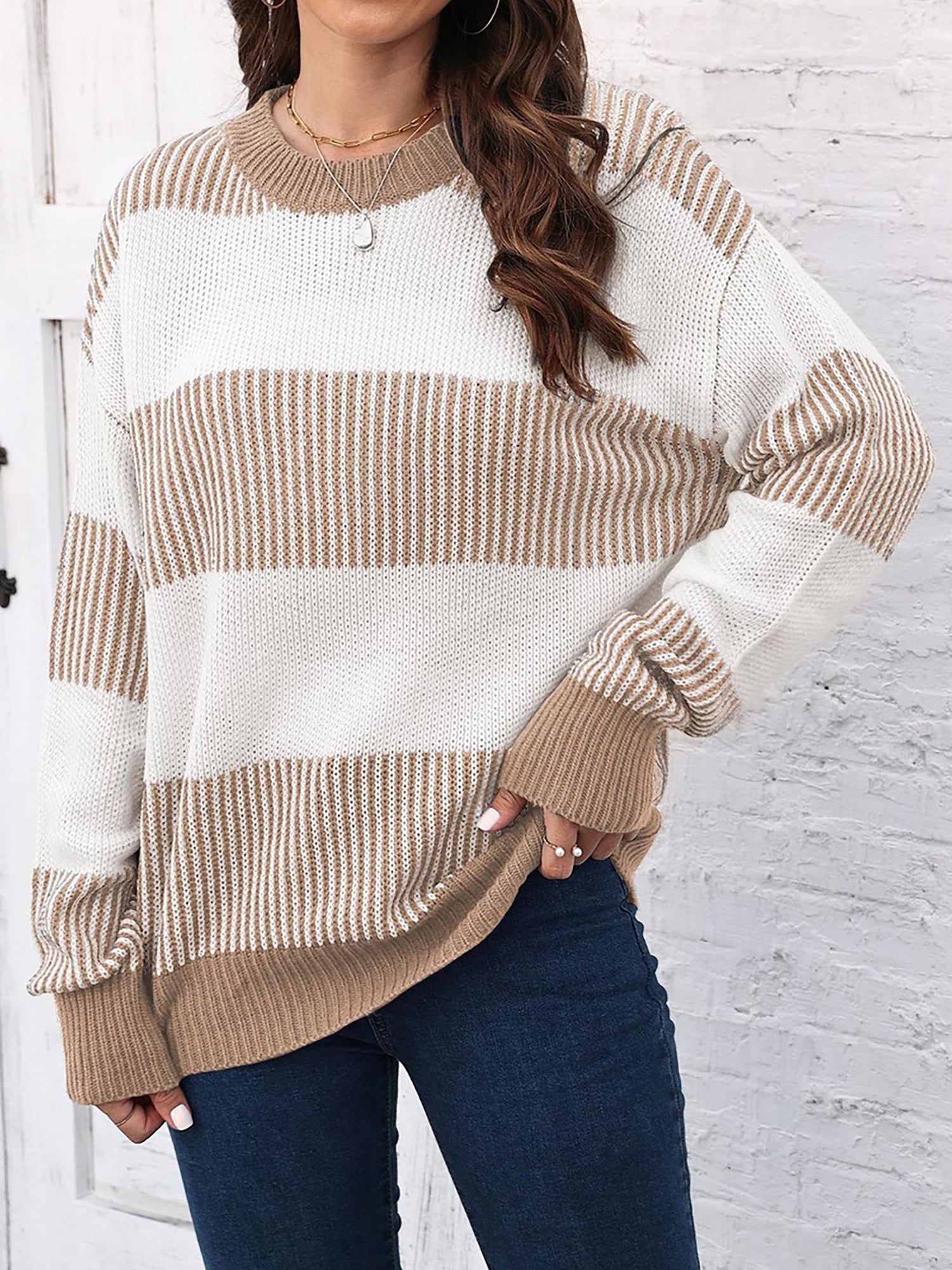 Casual Loose Fit Striped Knitted Pullover Sweater