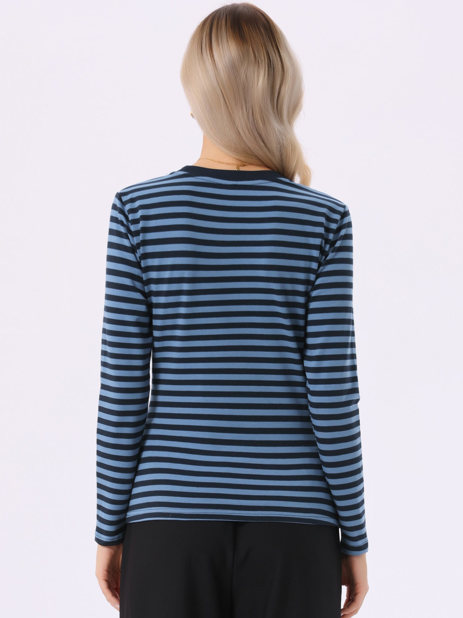 Striped Long Sleeve Crew Neck Casual Tops