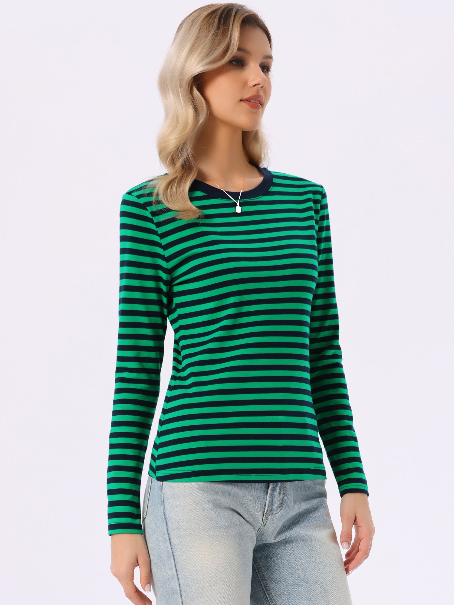Striped Long Sleeve Crew Neck Casual Tops