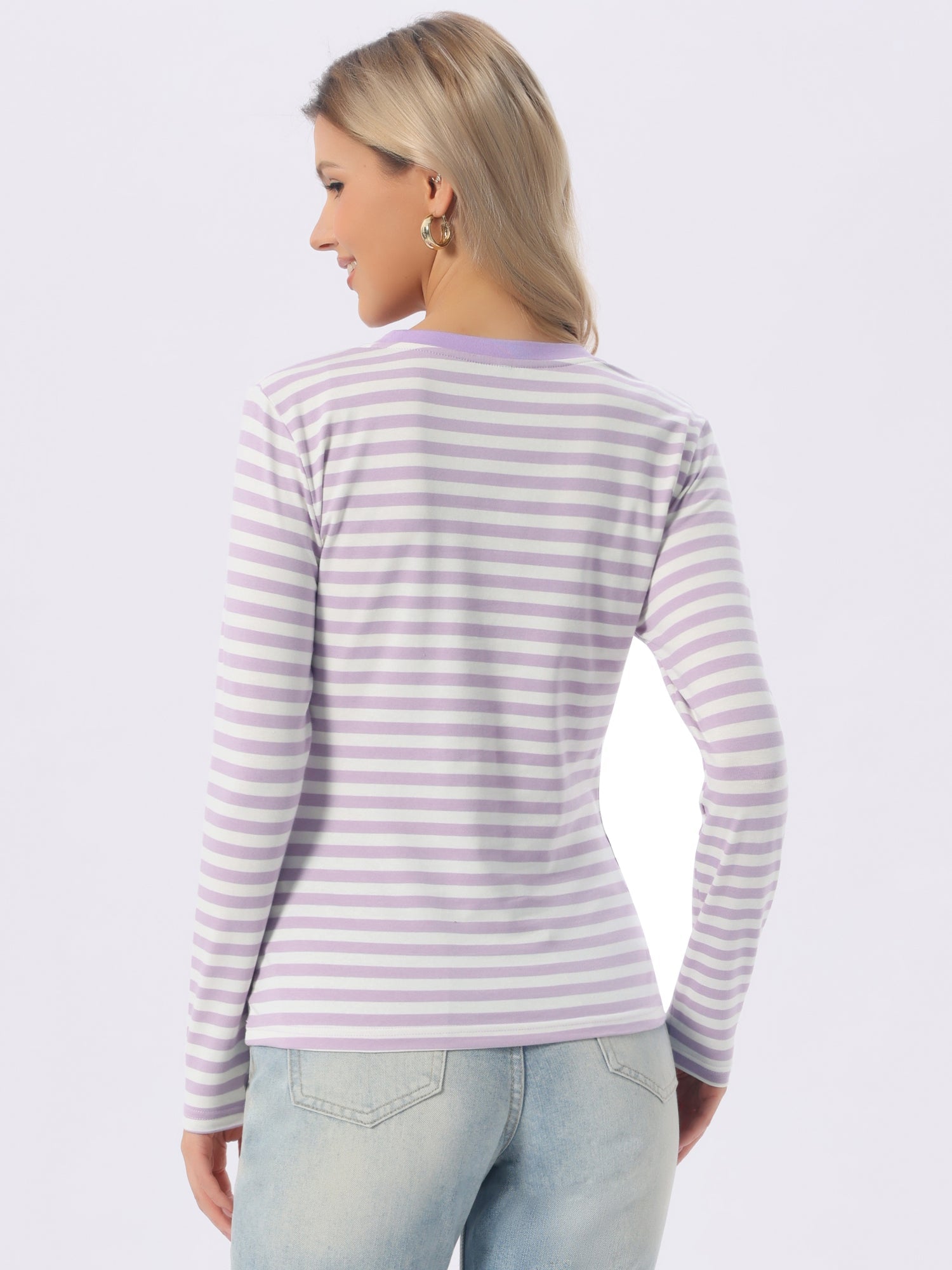 Striped Long Sleeve Crew Neck Casual Tops