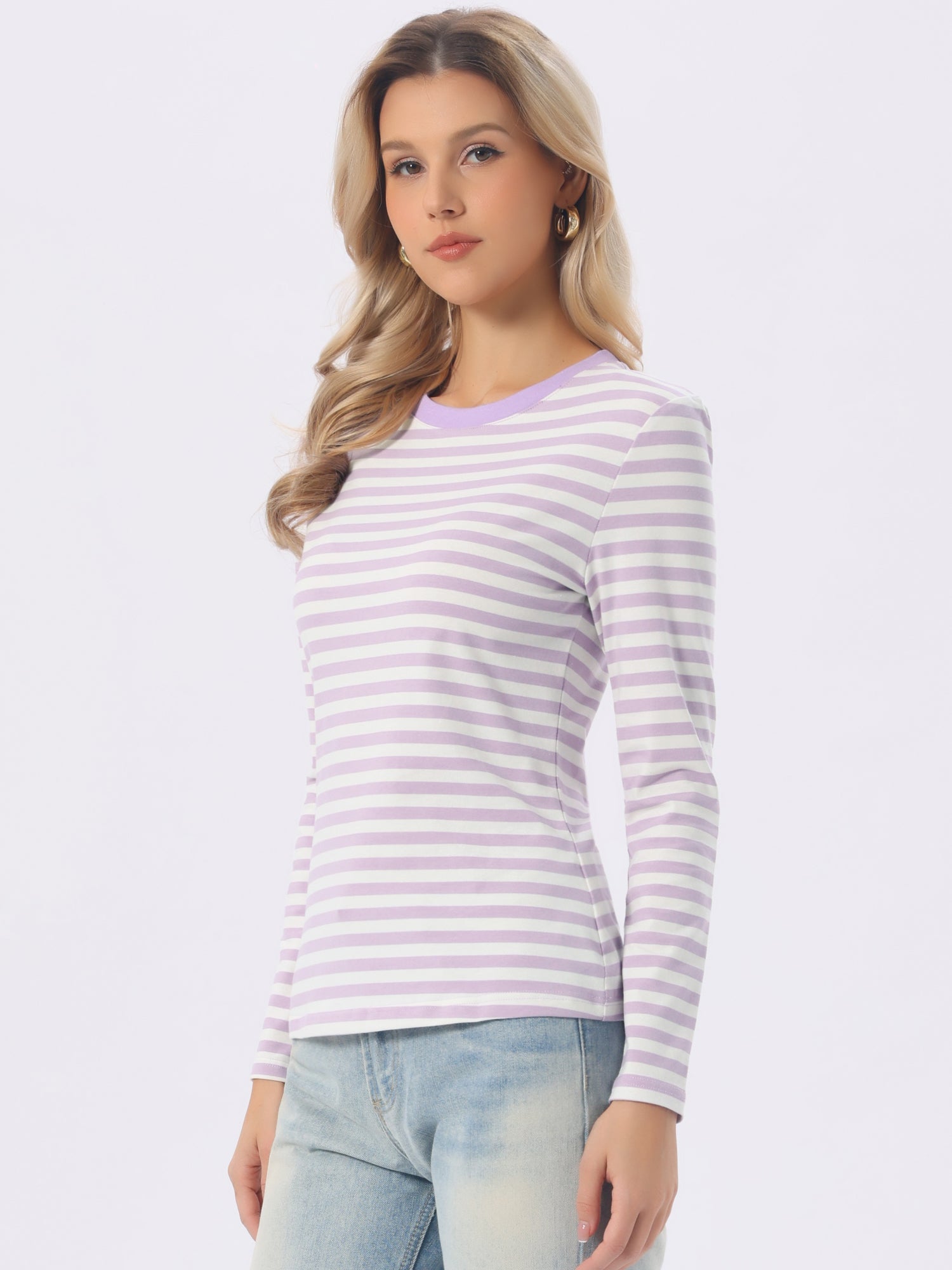 Striped Long Sleeve Crew Neck Casual Tops
