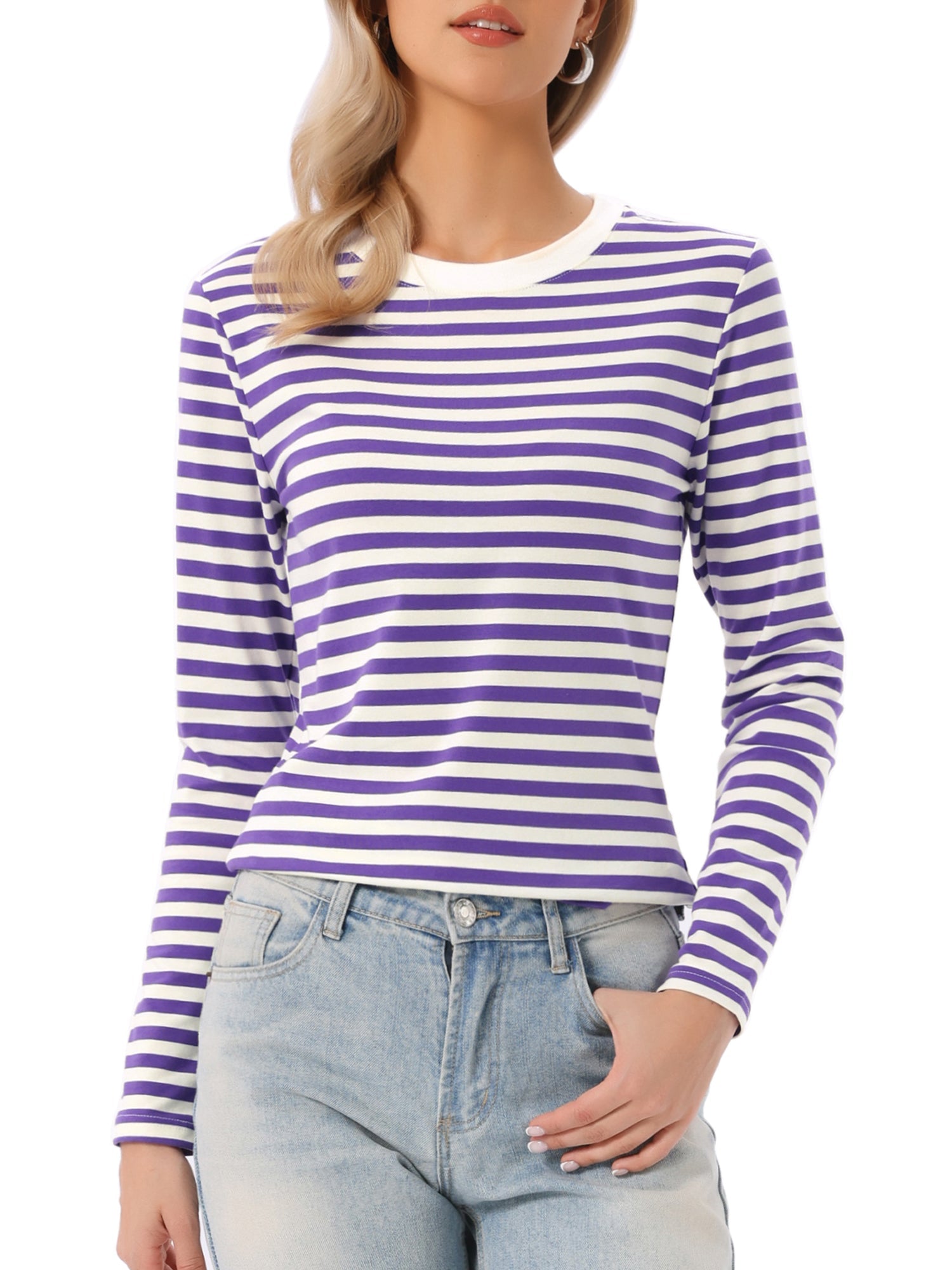 Striped Long Sleeve Crew Neck Casual Tops