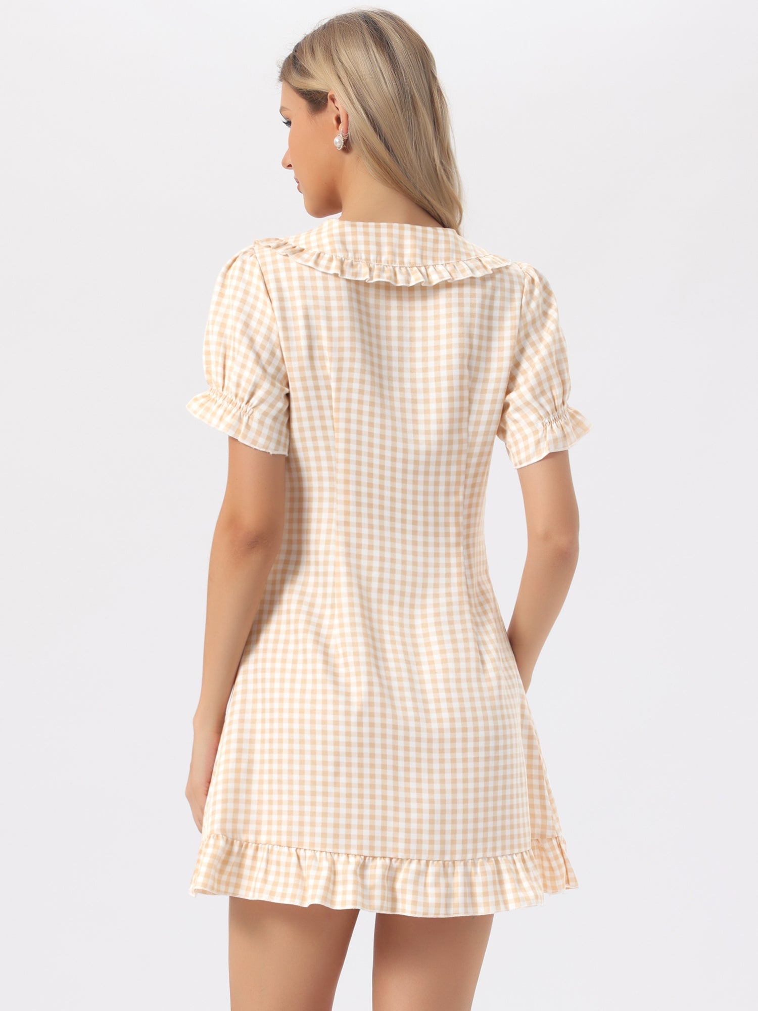 Gingham Checks Ruffled Peter Pan Collar 1960s Vintage Mini Dress