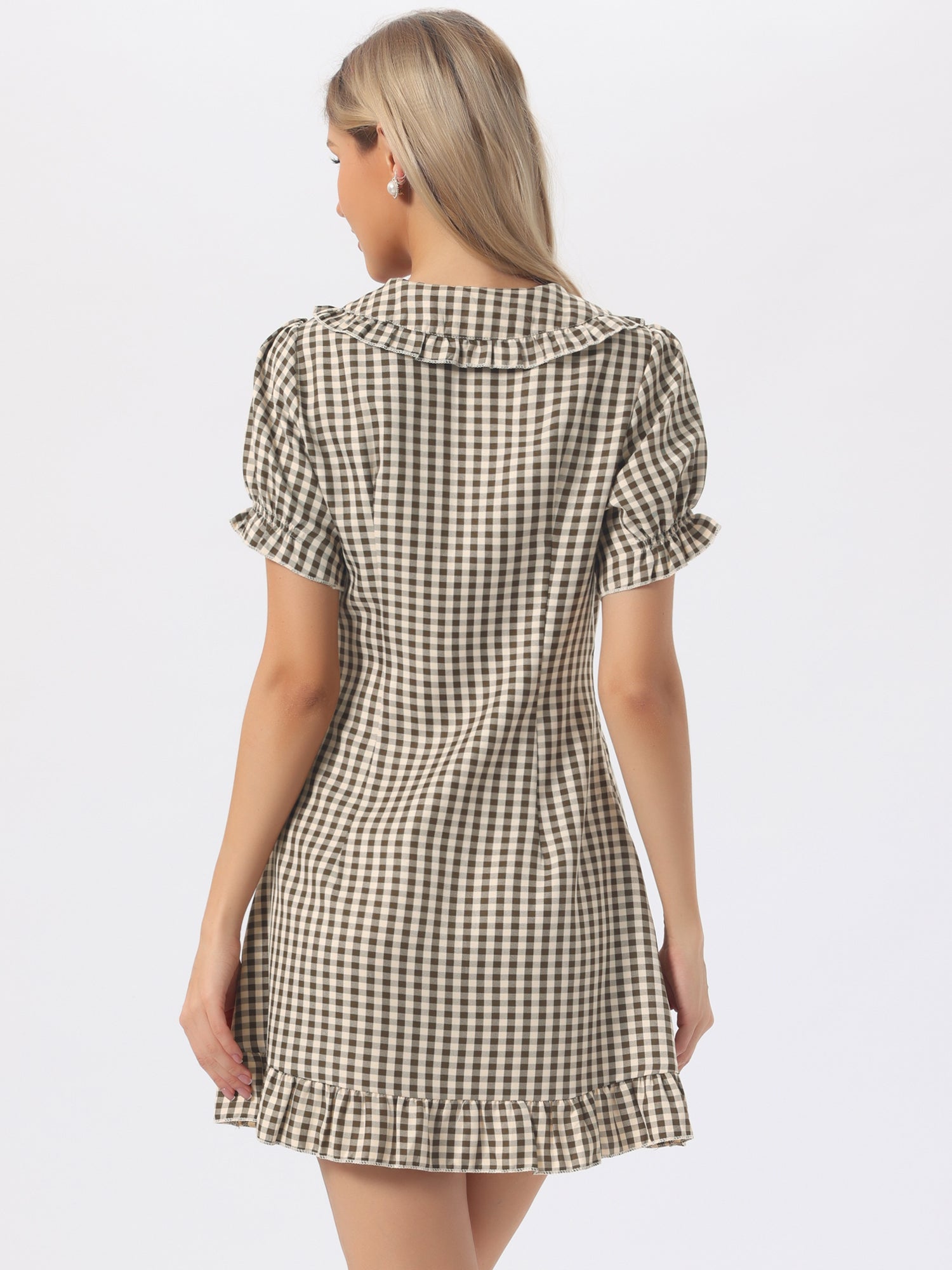 Gingham Checks Ruffled Peter Pan Collar 1960s Vintage Mini Dress