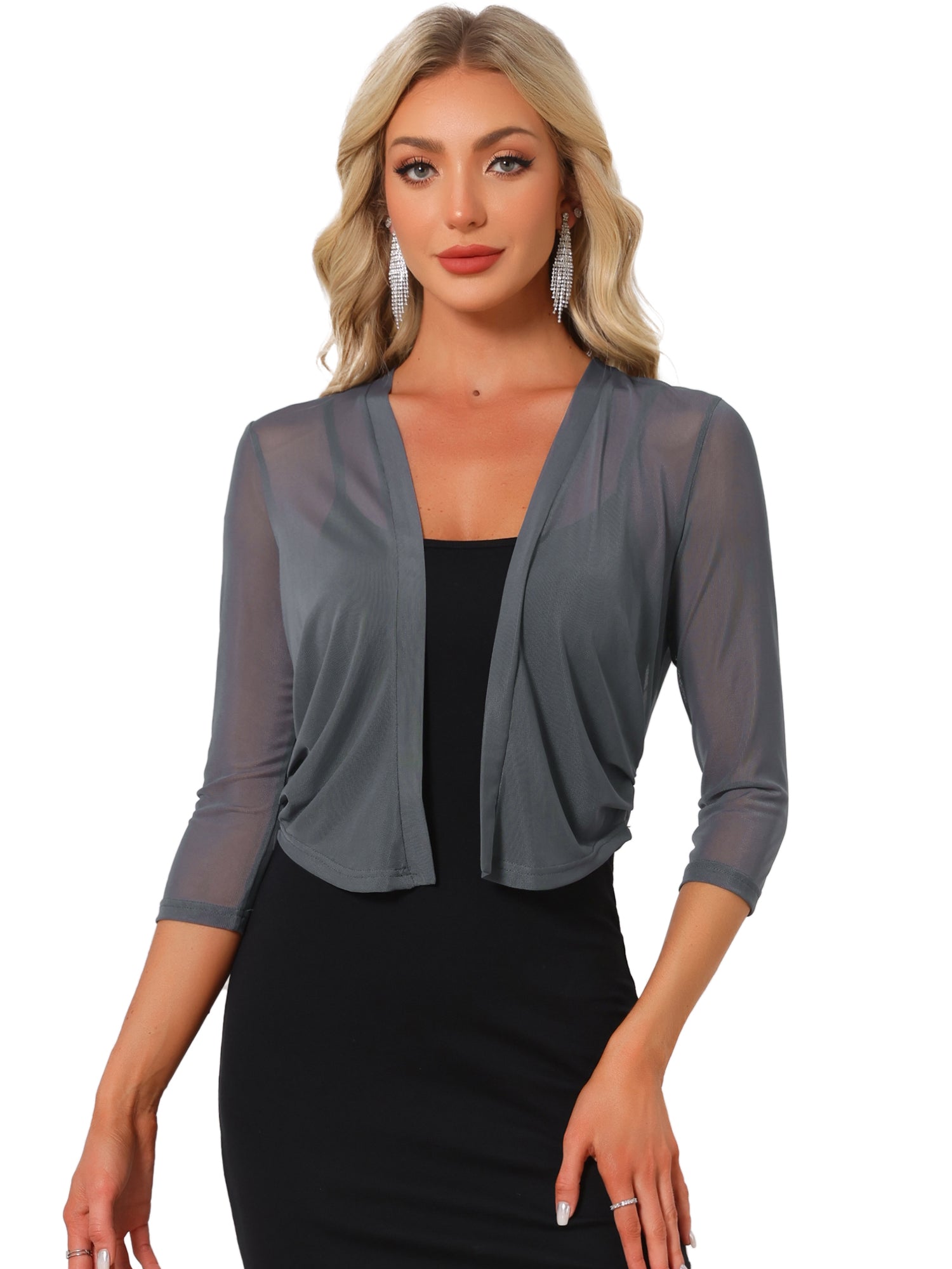 Chiffon 3/4 Sleeve Open Front Bolero Mesh Sheer Shrug