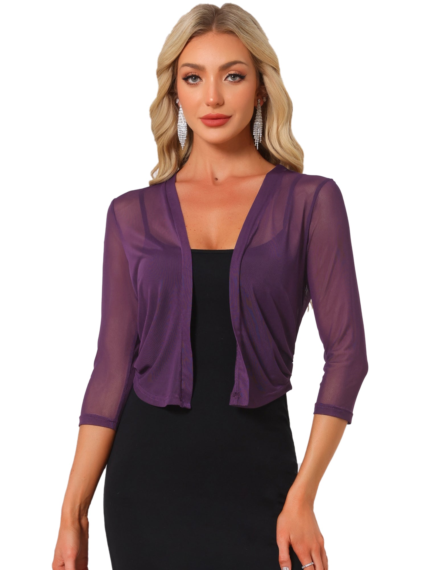 Chiffon 3/4 Sleeve Open Front Bolero Mesh Sheer Shrug