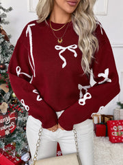 Round Neck Bow Pattern Knitted Christmas Sweater