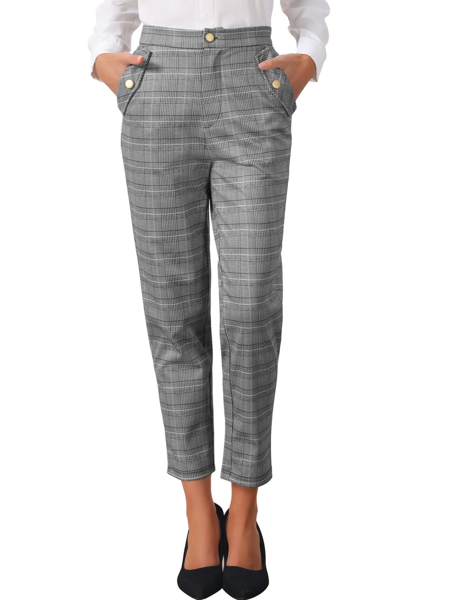 Vintage Tartan Plaid Pants Elastic Waist Straight Long Trousers