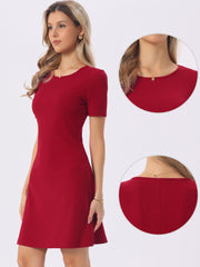 Short Sleeves Solid Color Knitted Slim Fit Mini Dress