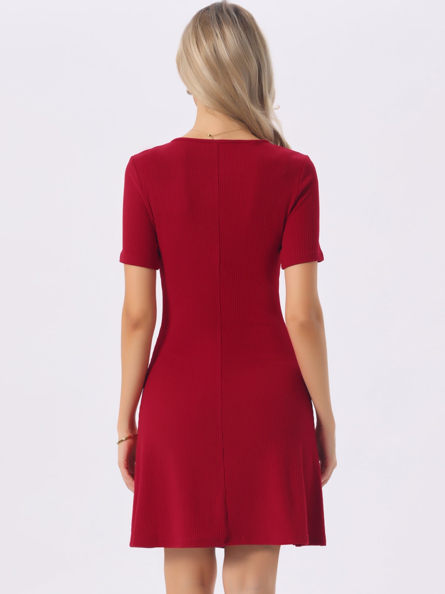 Short Sleeves Solid Color Knitted Slim Fit Mini Dress