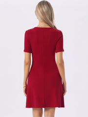 Short Sleeves Solid Color Knitted Slim Fit Mini Dress