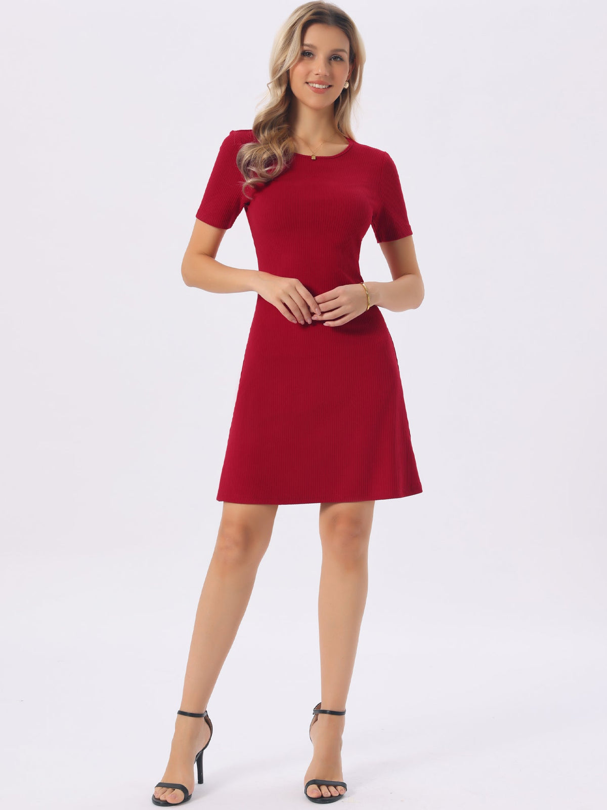 Short Sleeves Solid Color Knitted Slim Fit Mini Dress