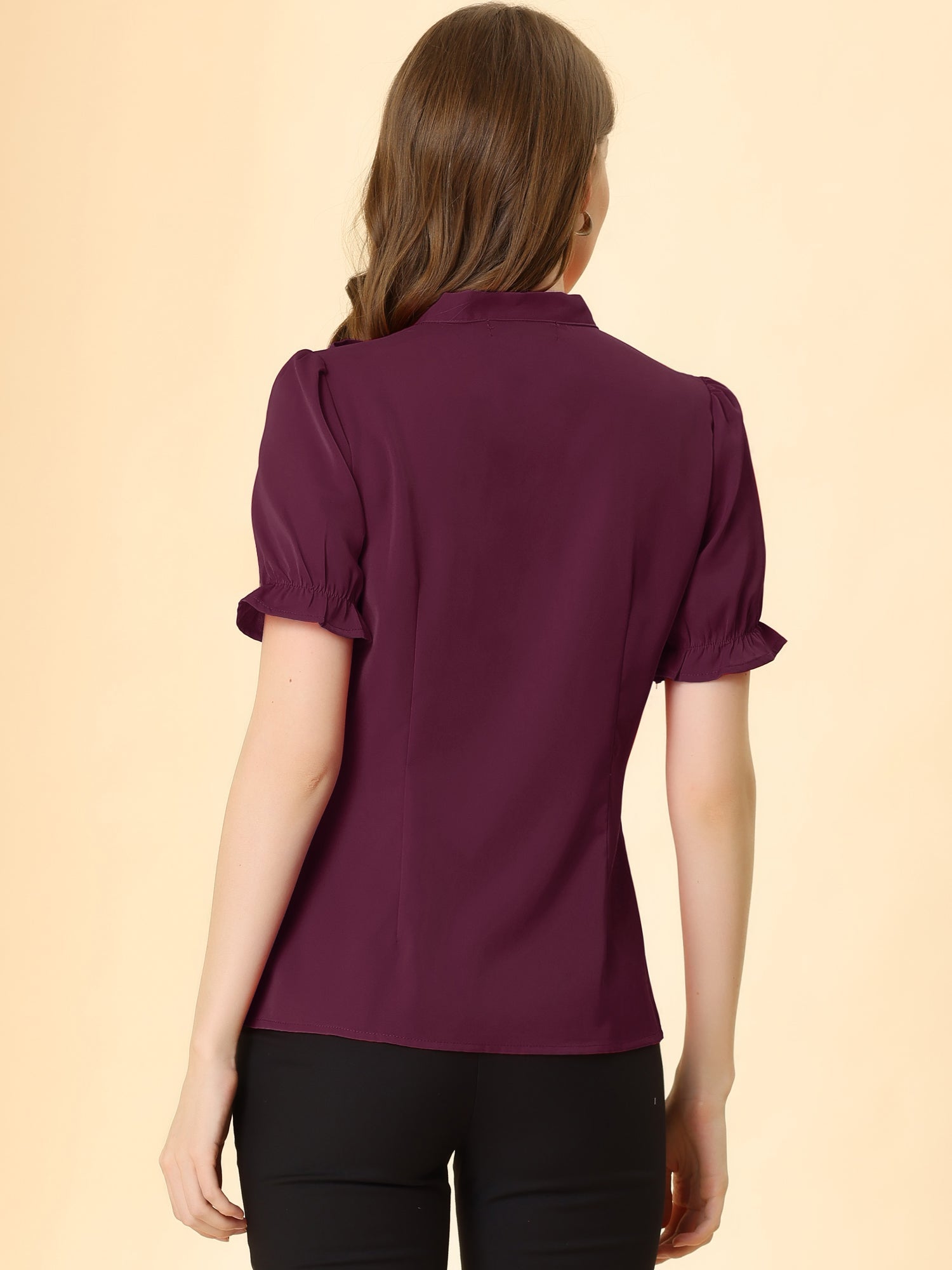 Bow Tie Neck Tops Elegant Office Short Sleeve Blouse