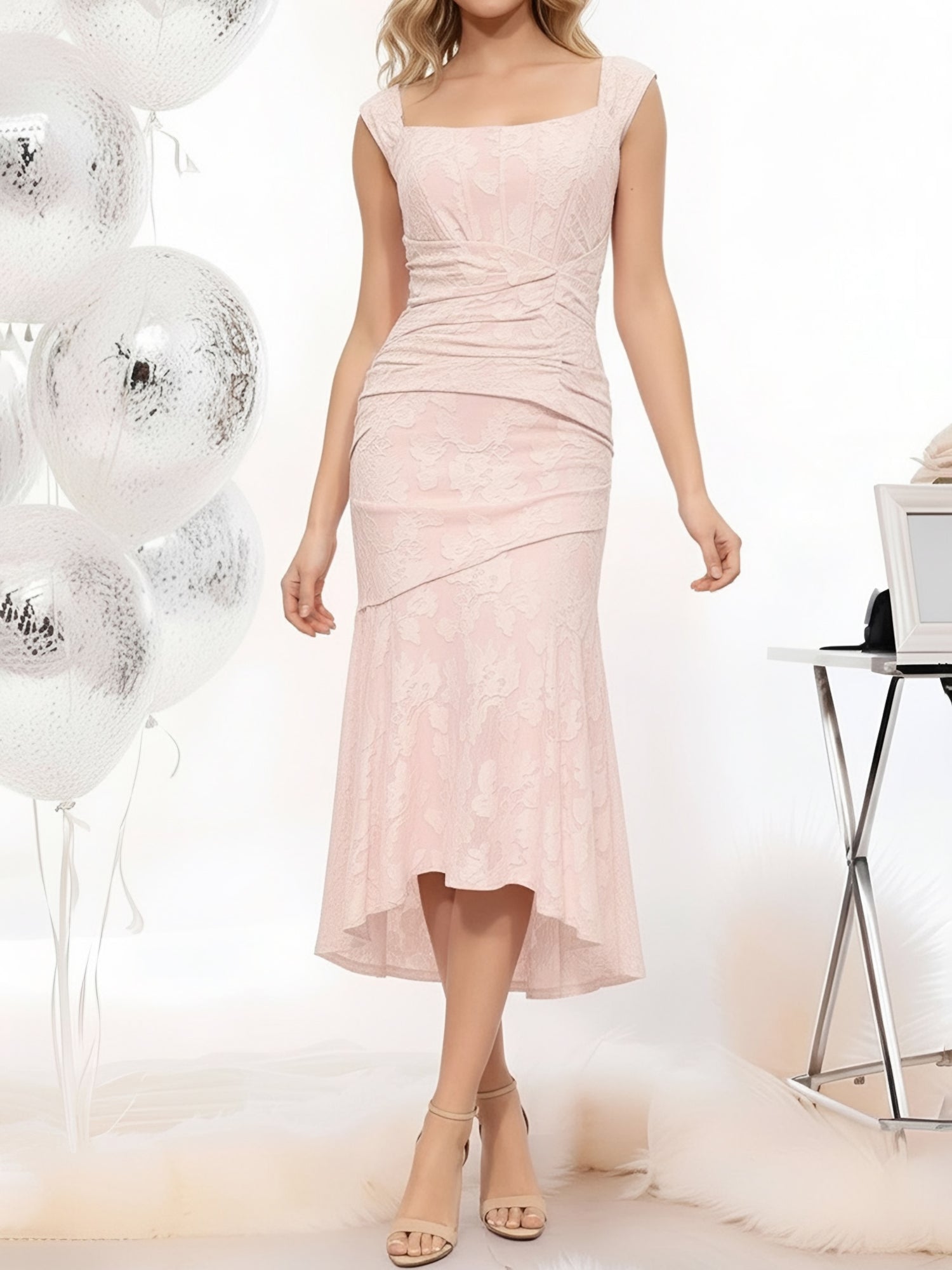 Sleeveless Ruched Textured Bodycon Fishtail Dress