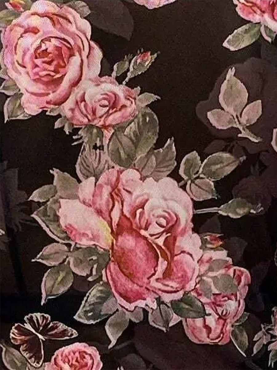 Floral Print Crew Neck Mesh Fitted Blouse