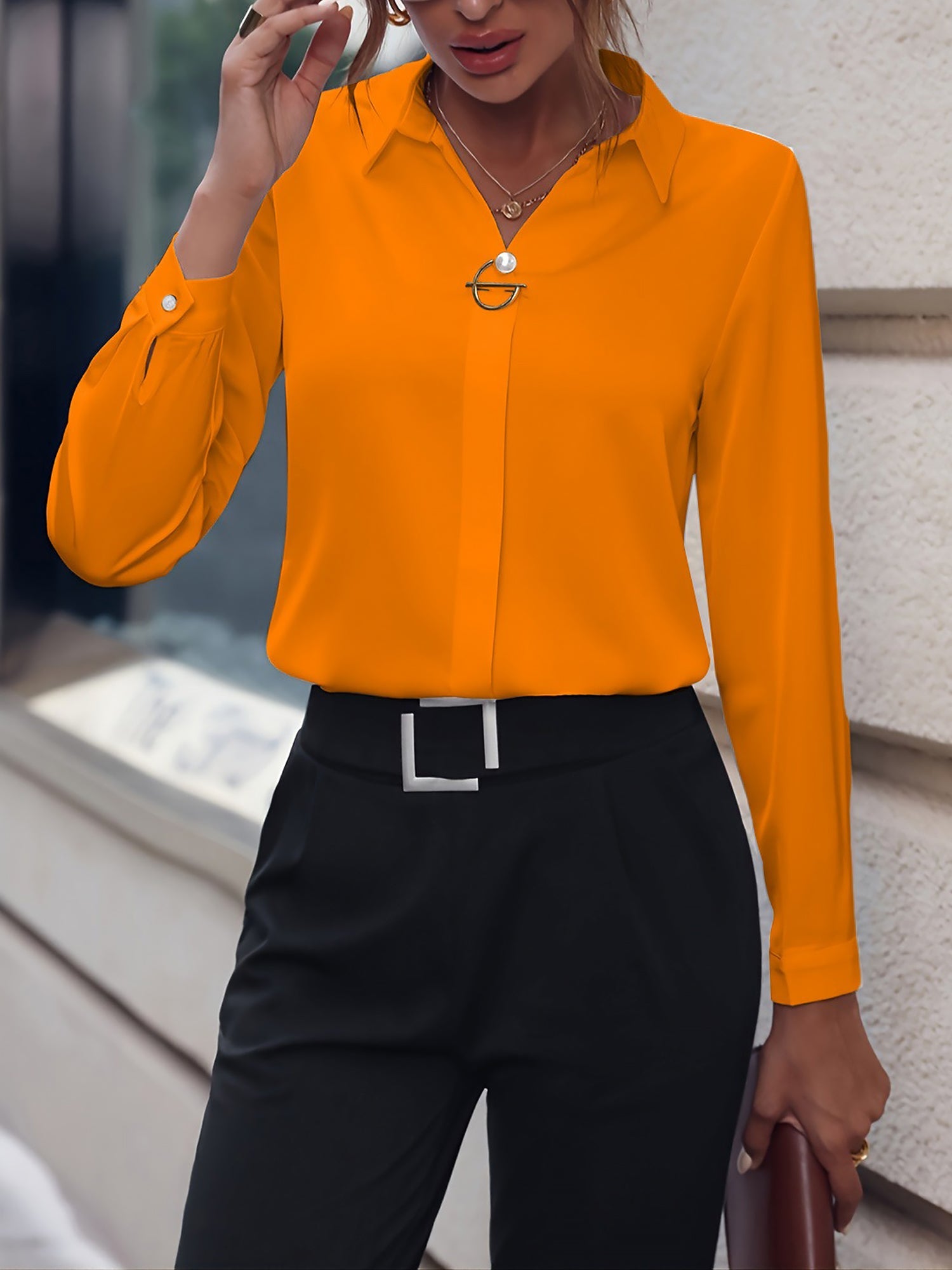 Versatile Solid Color Long Sleeve Button Down Shirt