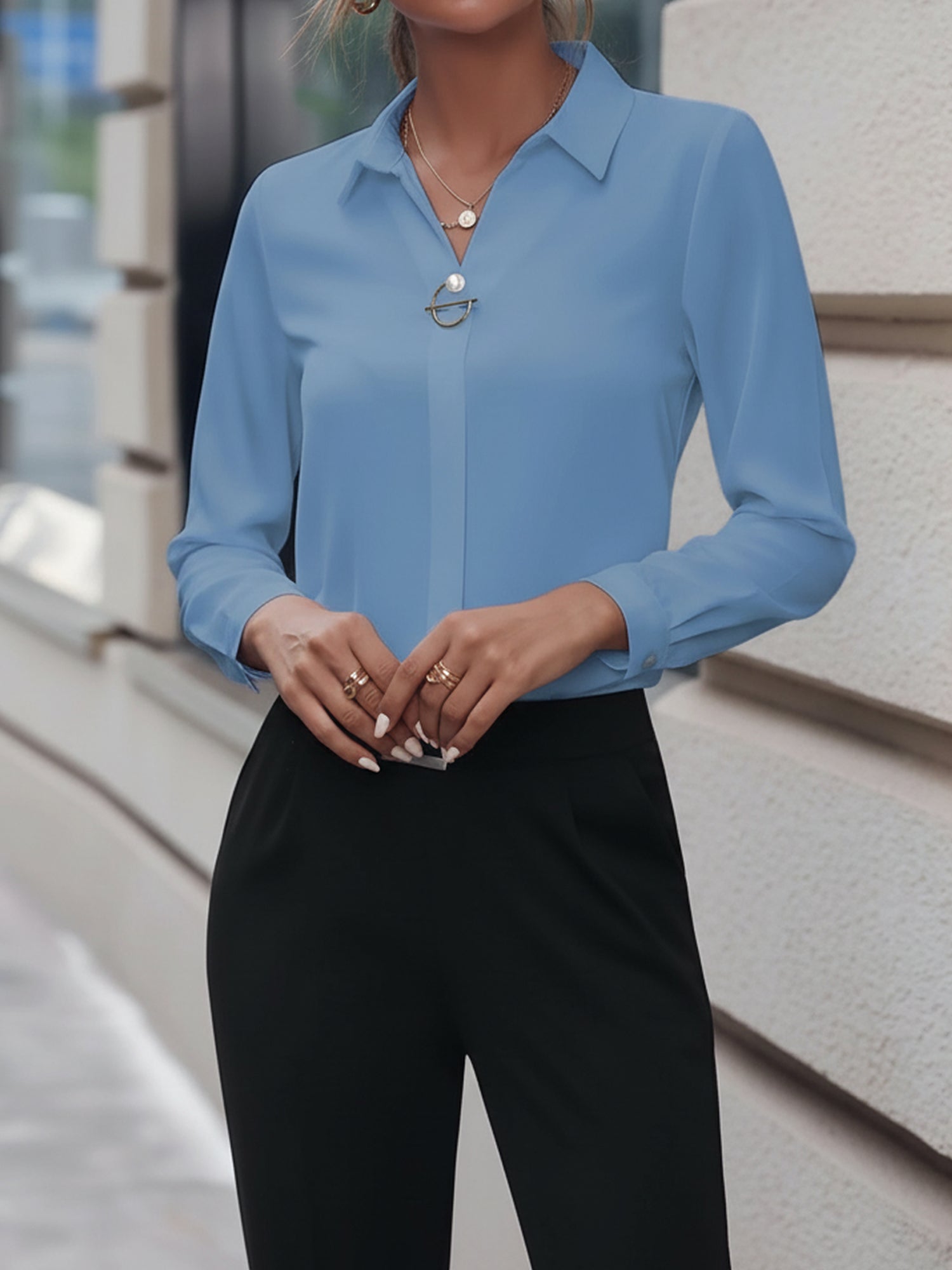 Versatile Solid Color Long Sleeve Button Down Shirt
