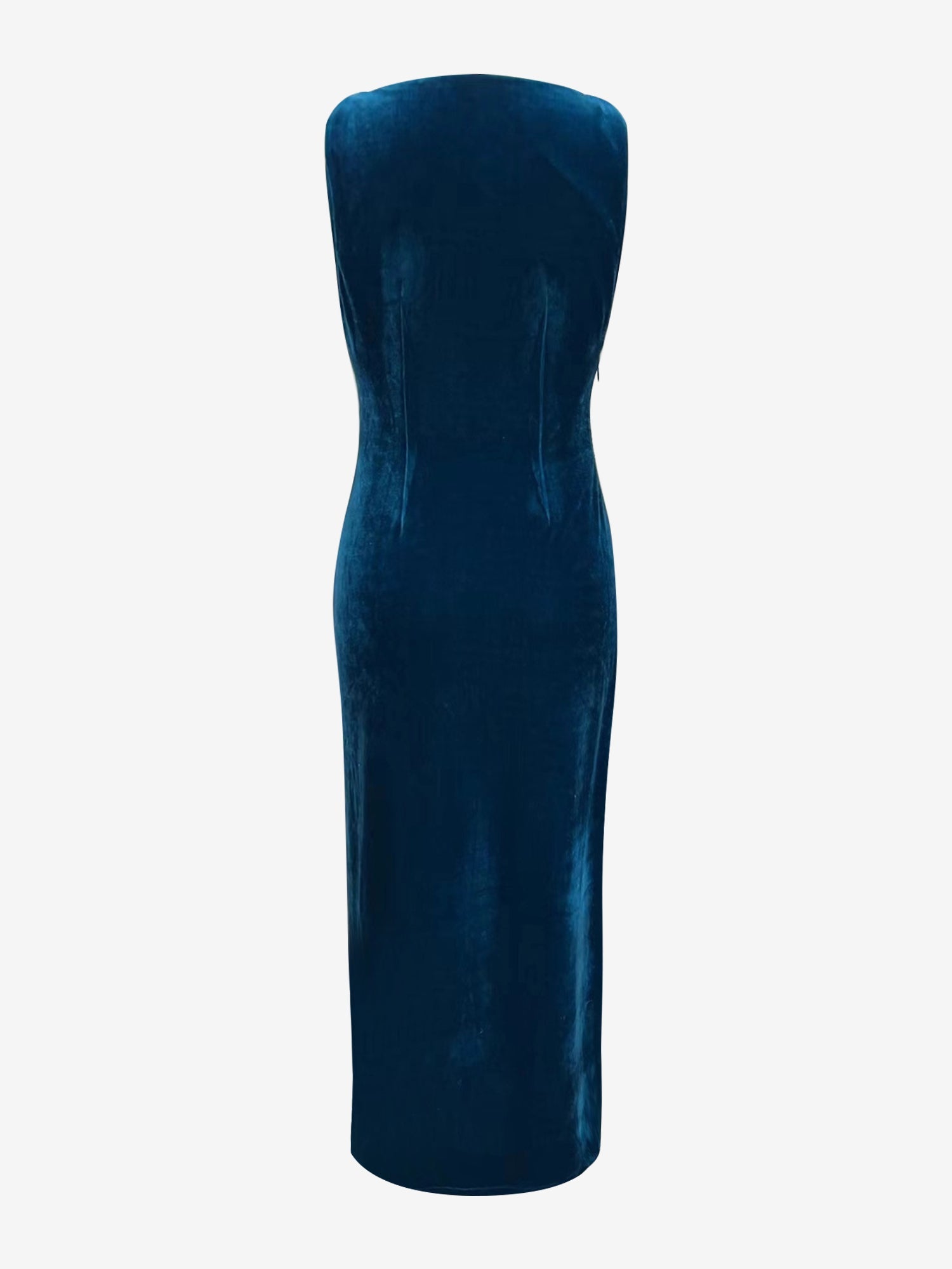 Cowl Neck Sleeveless Velvet Evening Gown Side Slit Dress